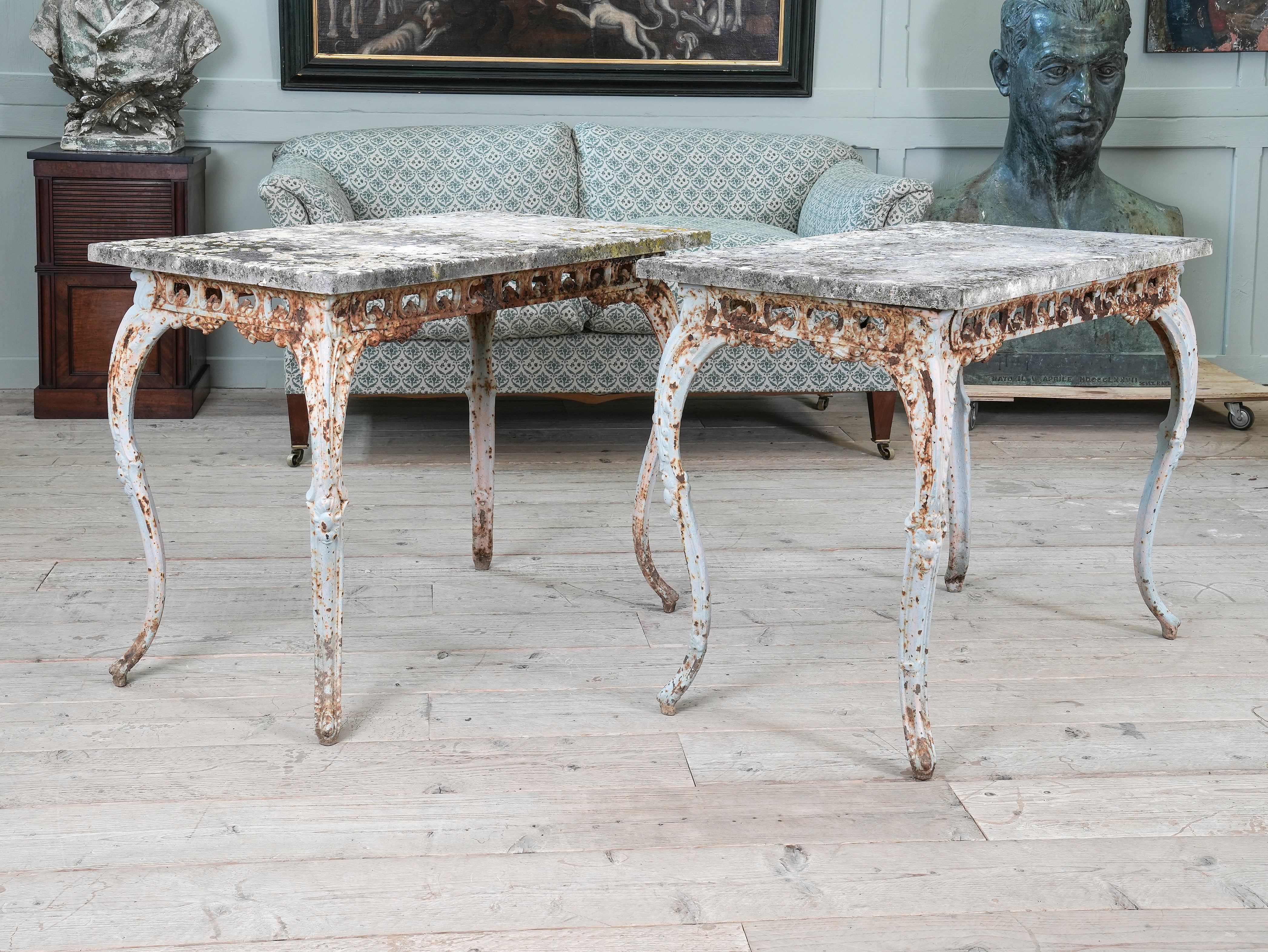 A Pair of Travertine Marble & Cast Iron Orangery Tables - Image 13