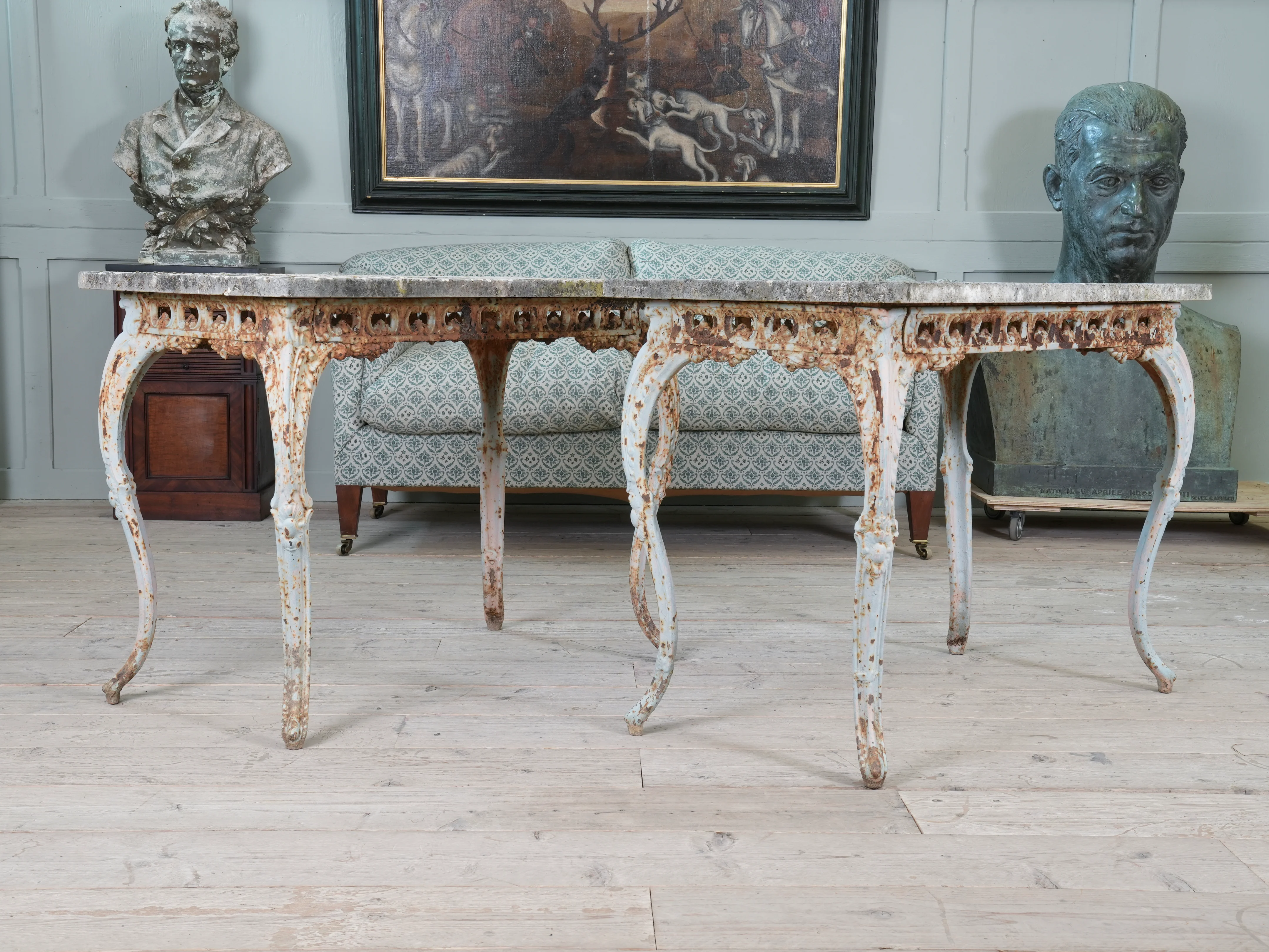 A Pair of Travertine Marble & Cast Iron Orangery Tables - Image 3