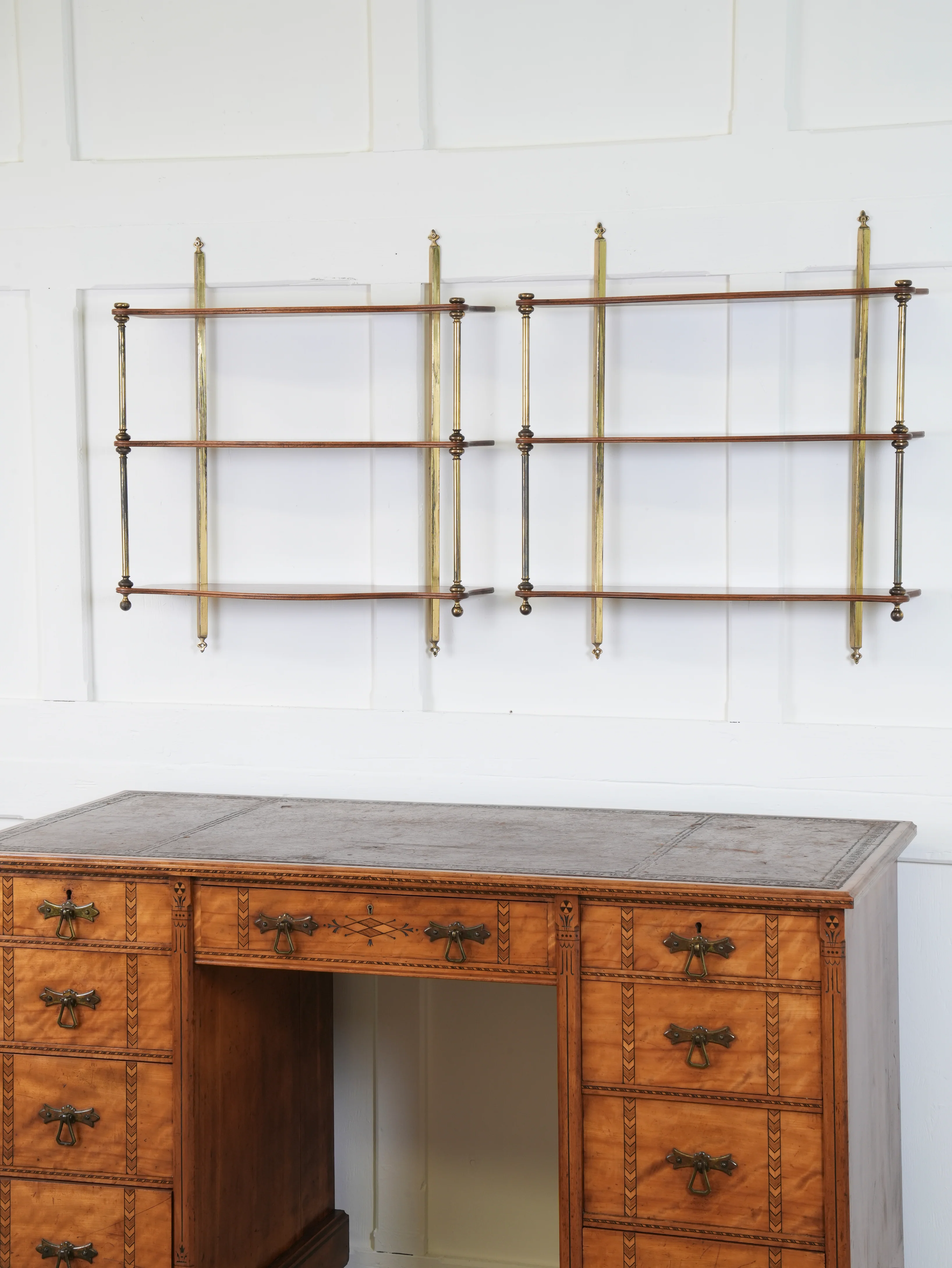 A Pair of Mahogany & Brass Hanging Shelves - Image 11