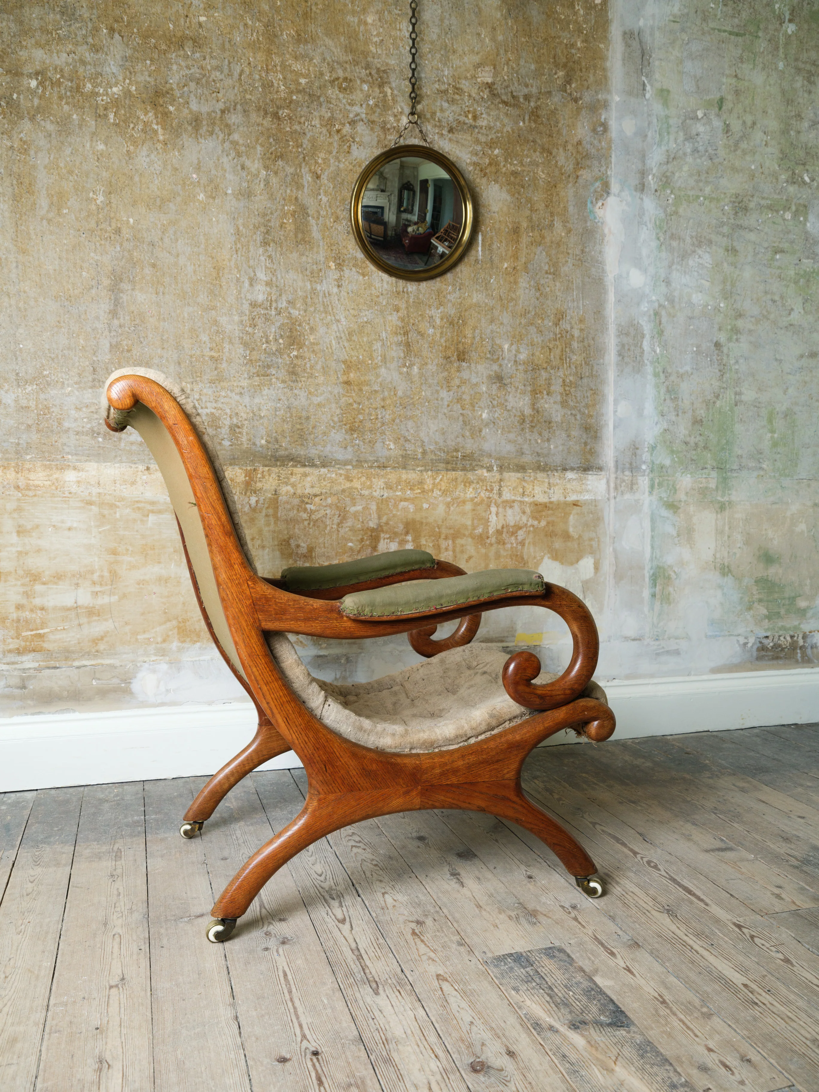 A 19th Century Upholstered Oak Armchair. - Image 6
