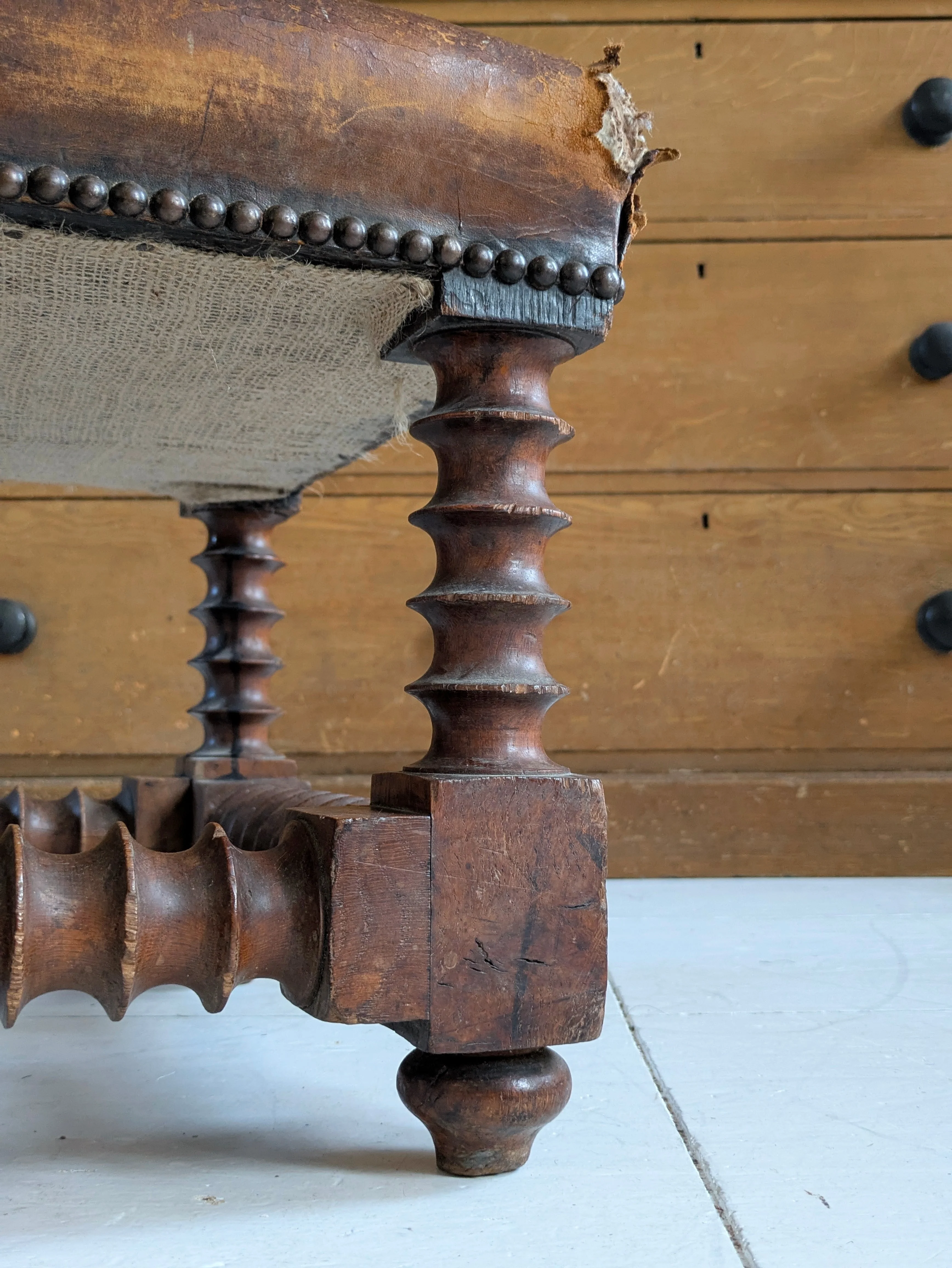 Bobbin Turned Leather Stool - Image 5