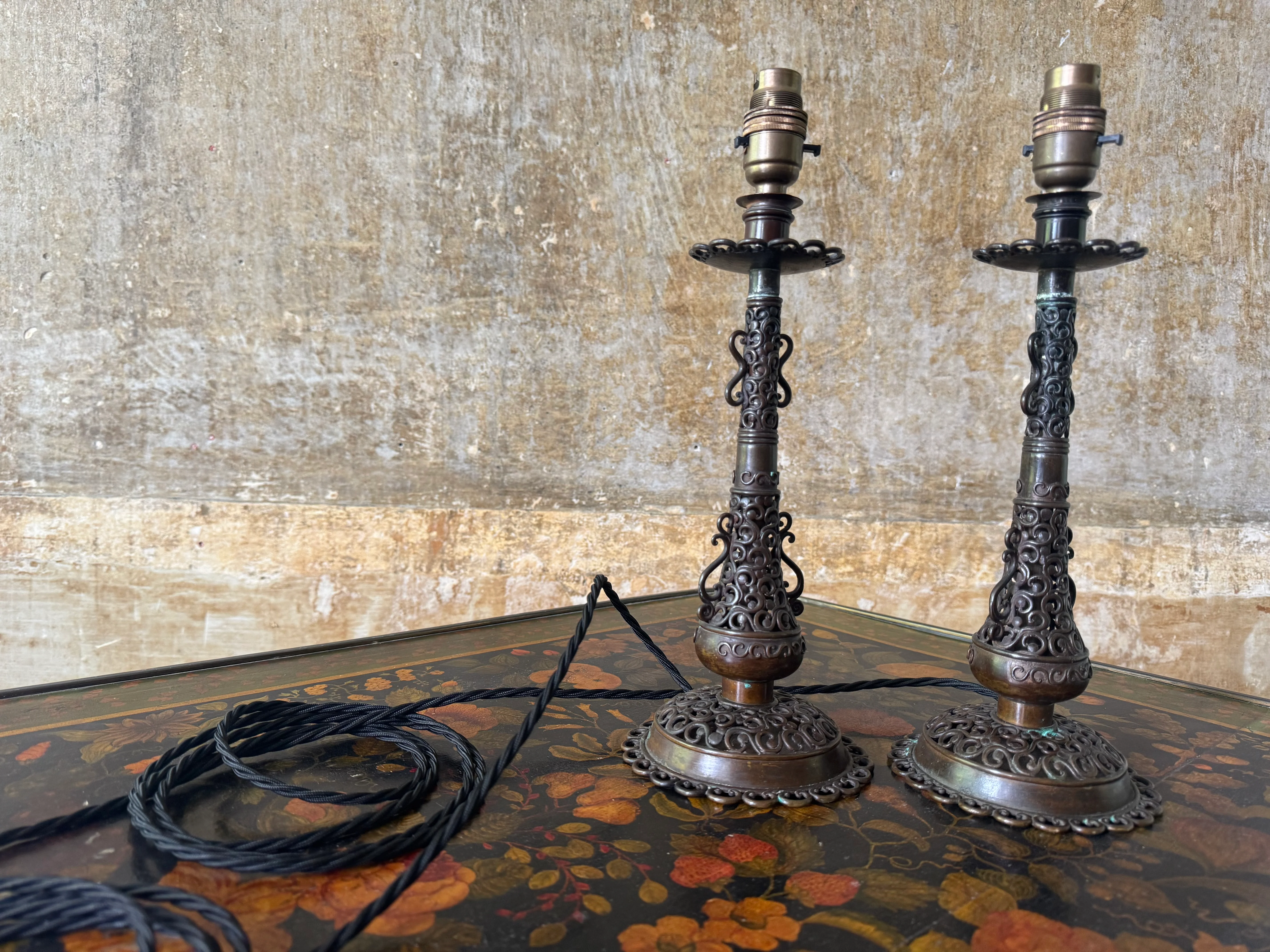 A Pair of Brass Fretwork TableLamps - Image 2