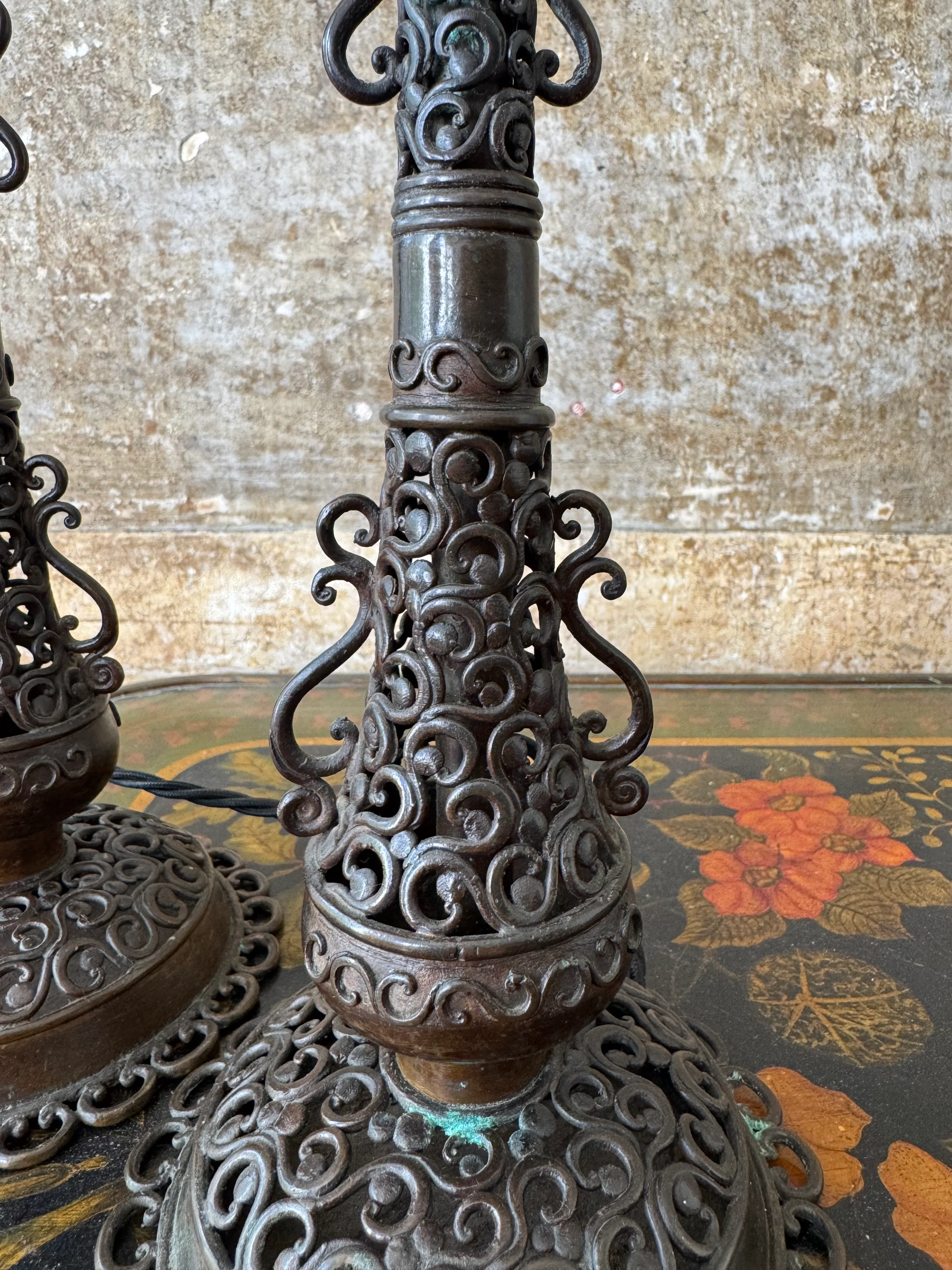 A Pair of Brass Fretwork TableLamps - Image 7