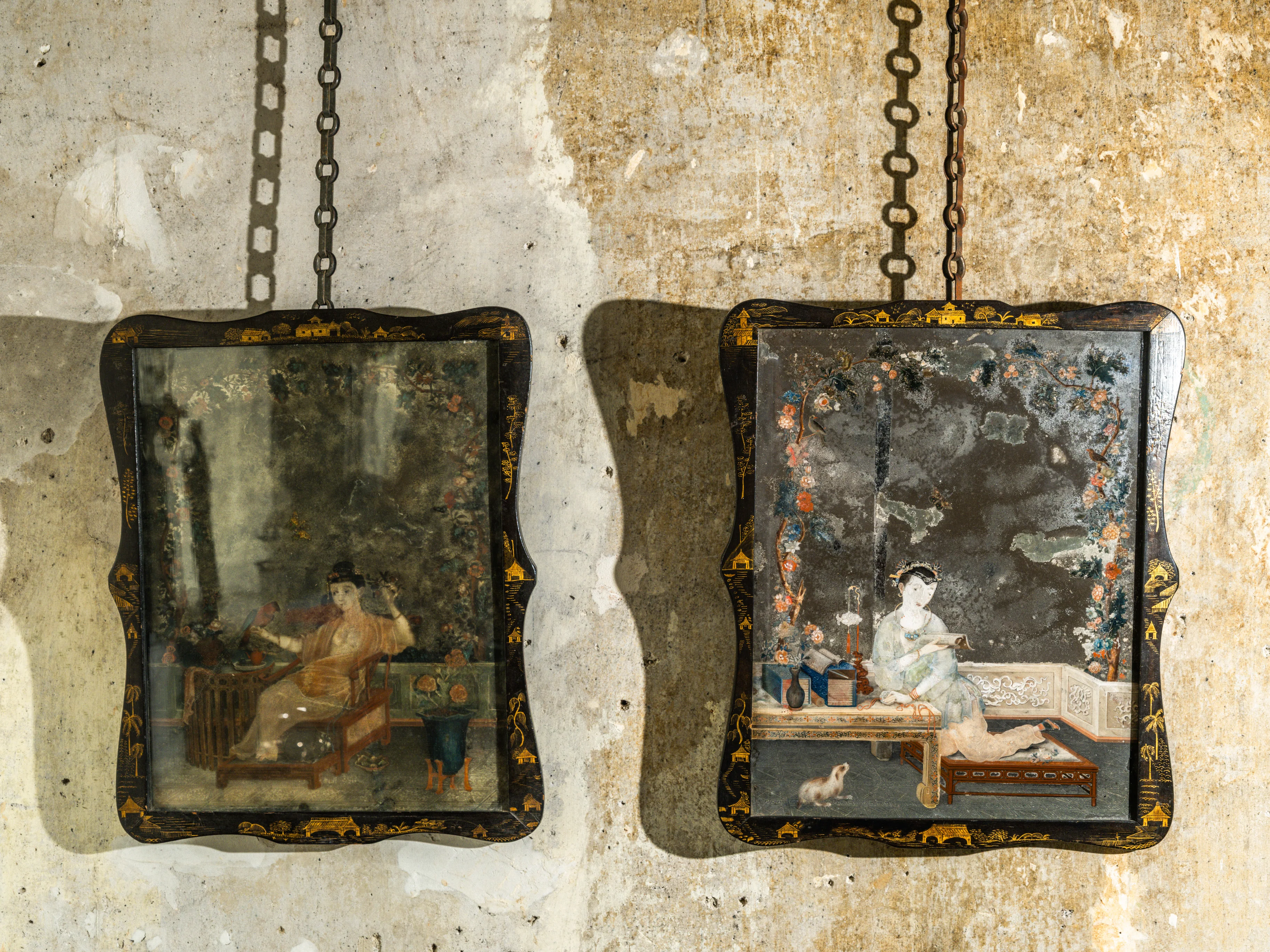 A Pair of 18th Century Chinese Reverse Glass Mirrors - Image 3