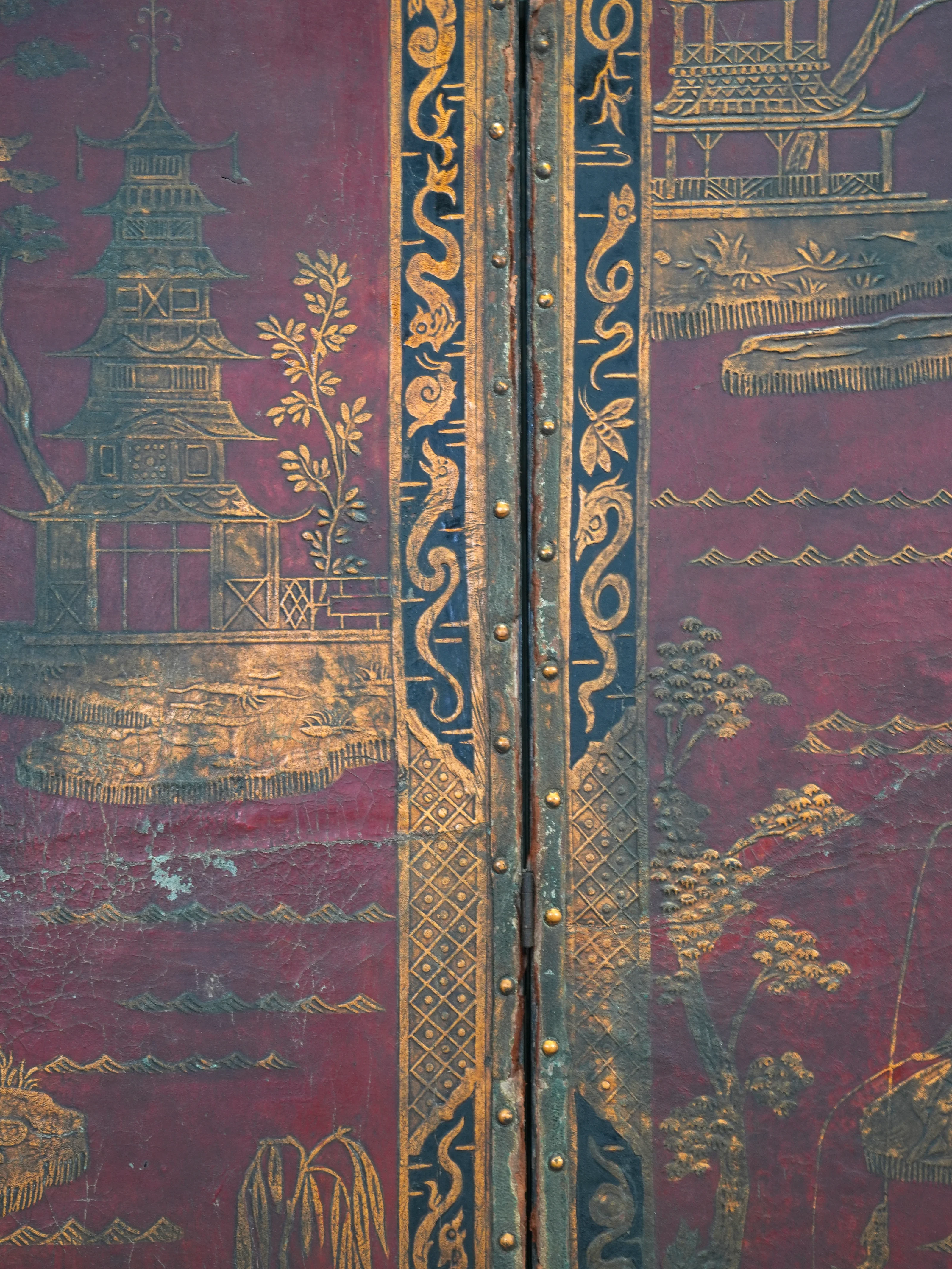 A 19th Century Leather Chinoiserie Room Screen - Image 19