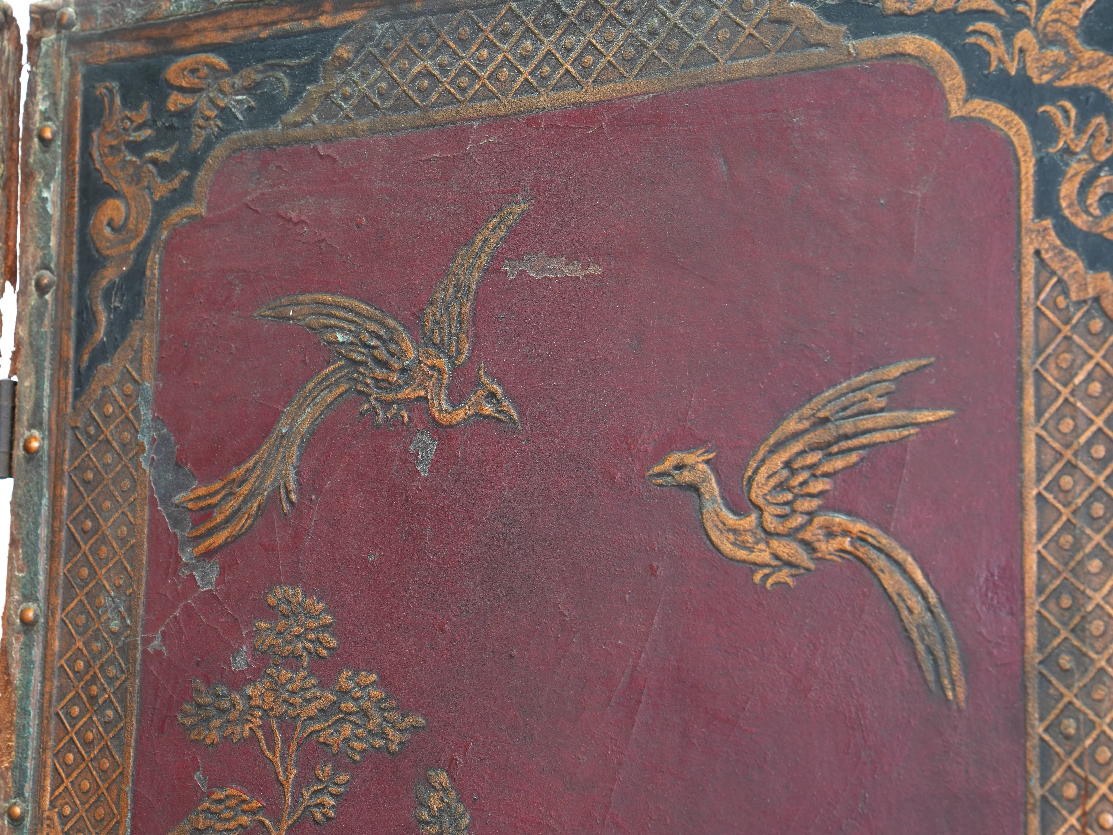 A 19th Century Leather Chinoiserie Room Screen - Image 7
