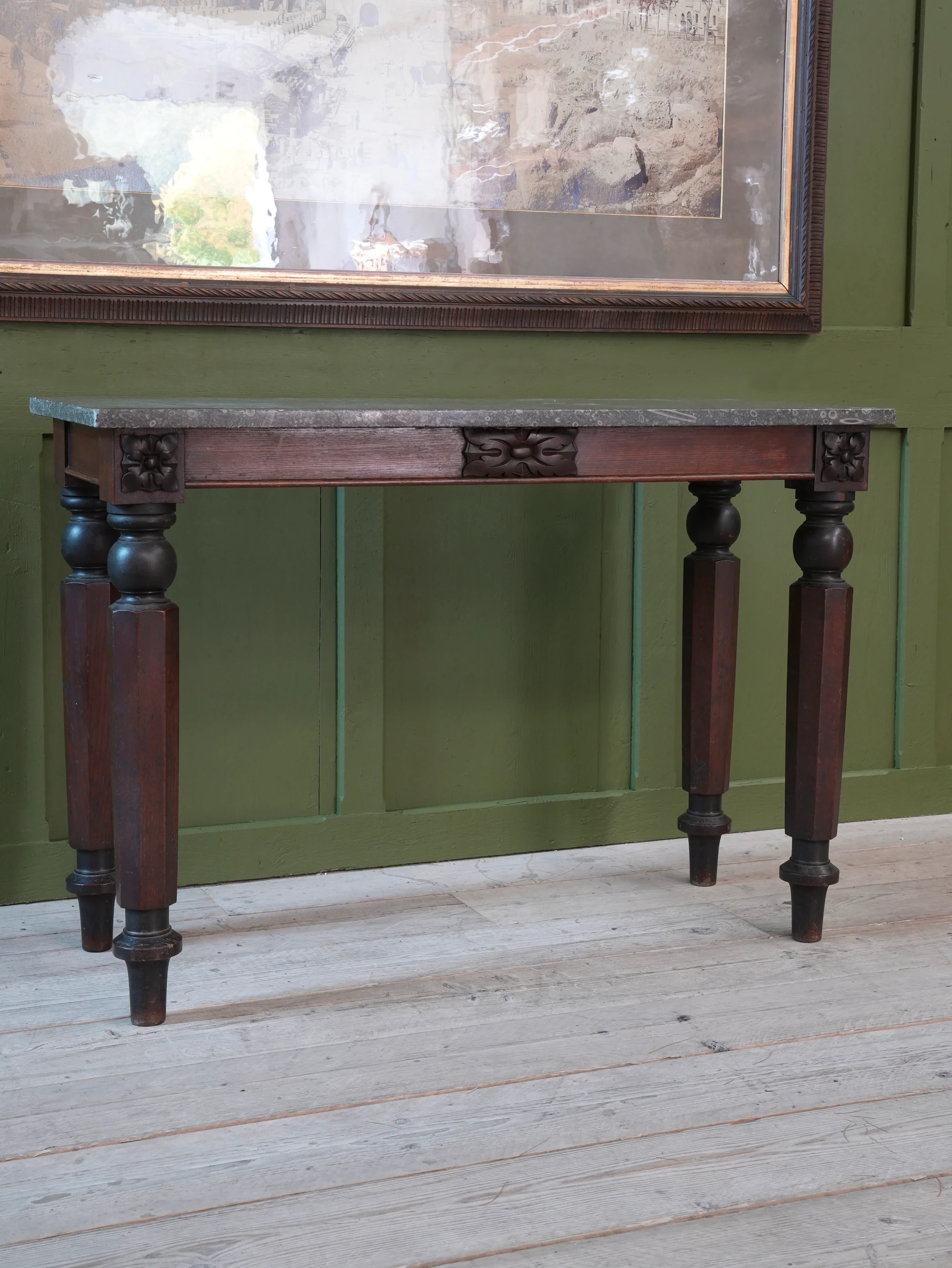 A 19thC Oak & Fossil Marble Console Table - Image 6