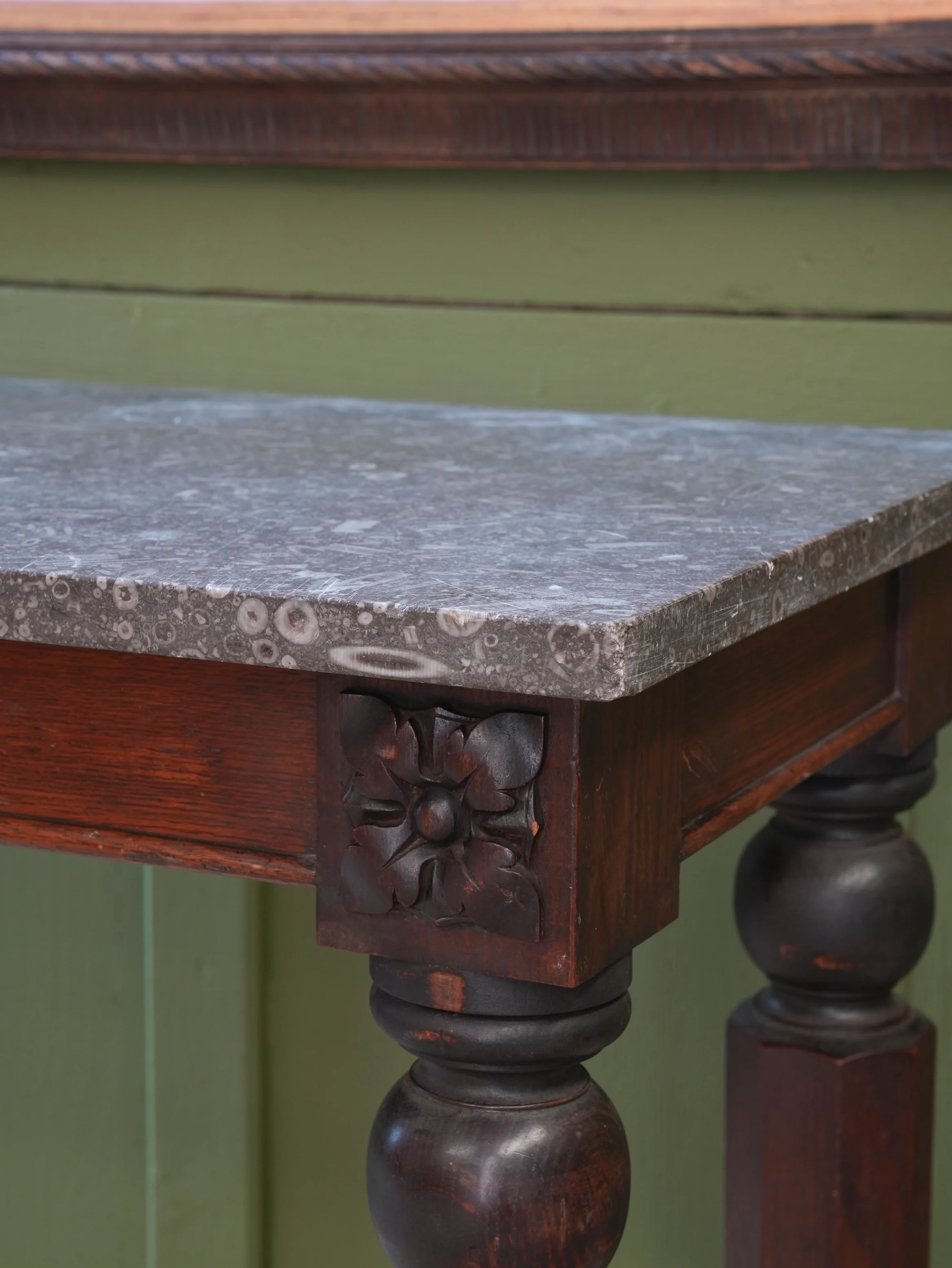 A 19thC Oak & Fossil Marble Console Table - Image 7