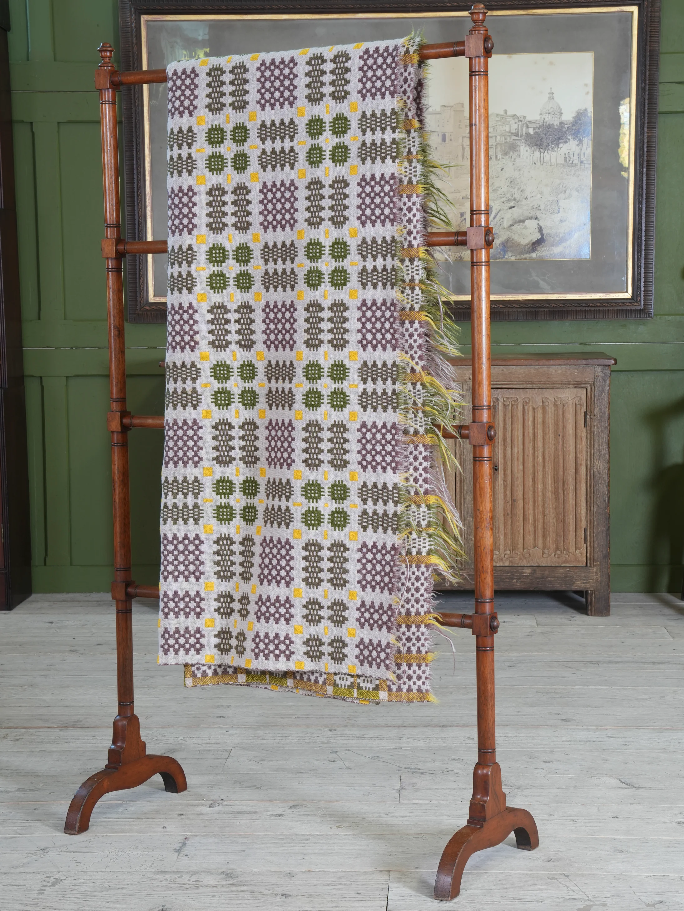 A Cream & Moss Green Welsh Tapestry Blanket - Image 2