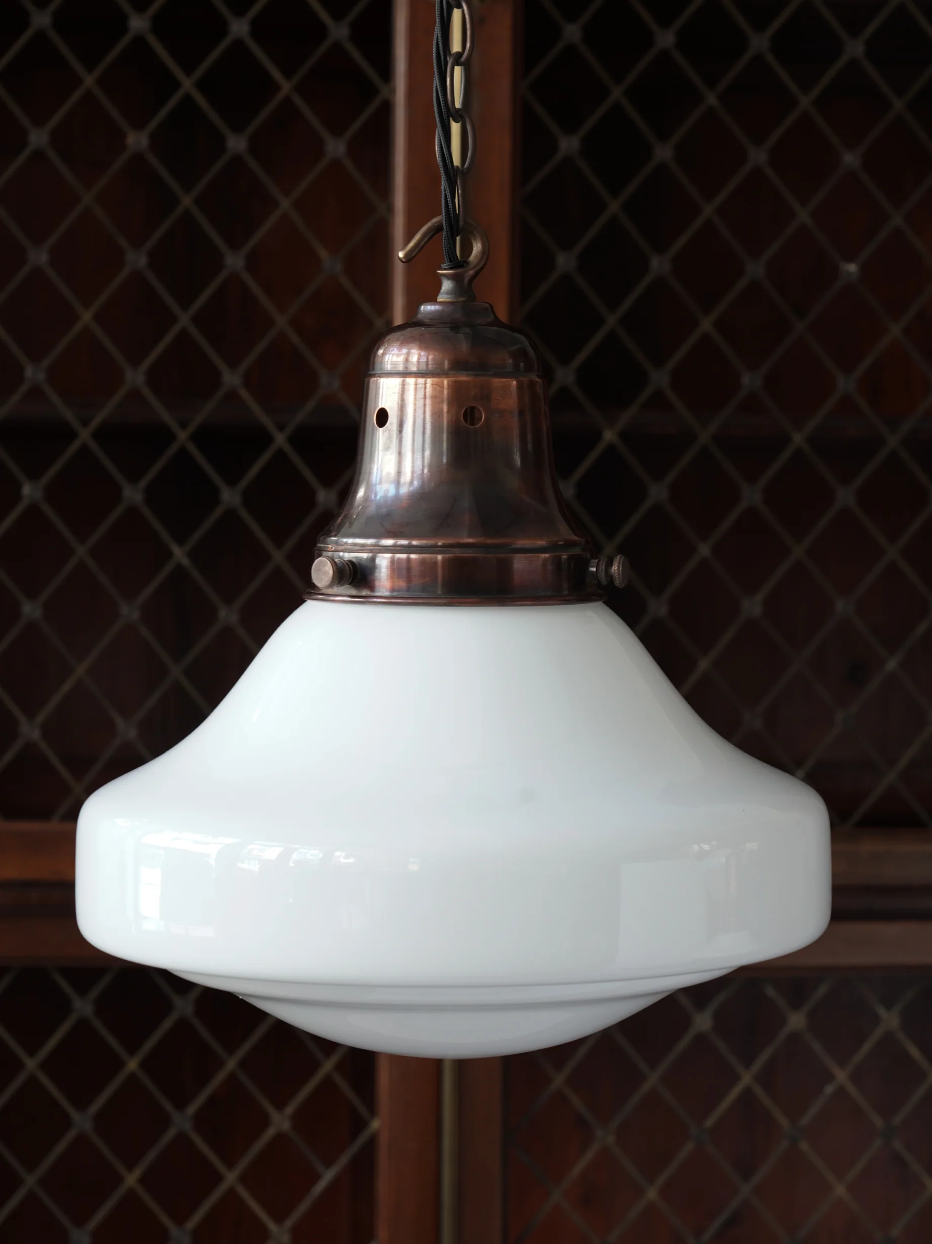 The Ellis Opaline Glass Pendant Light in Patinated Copper - Image 2