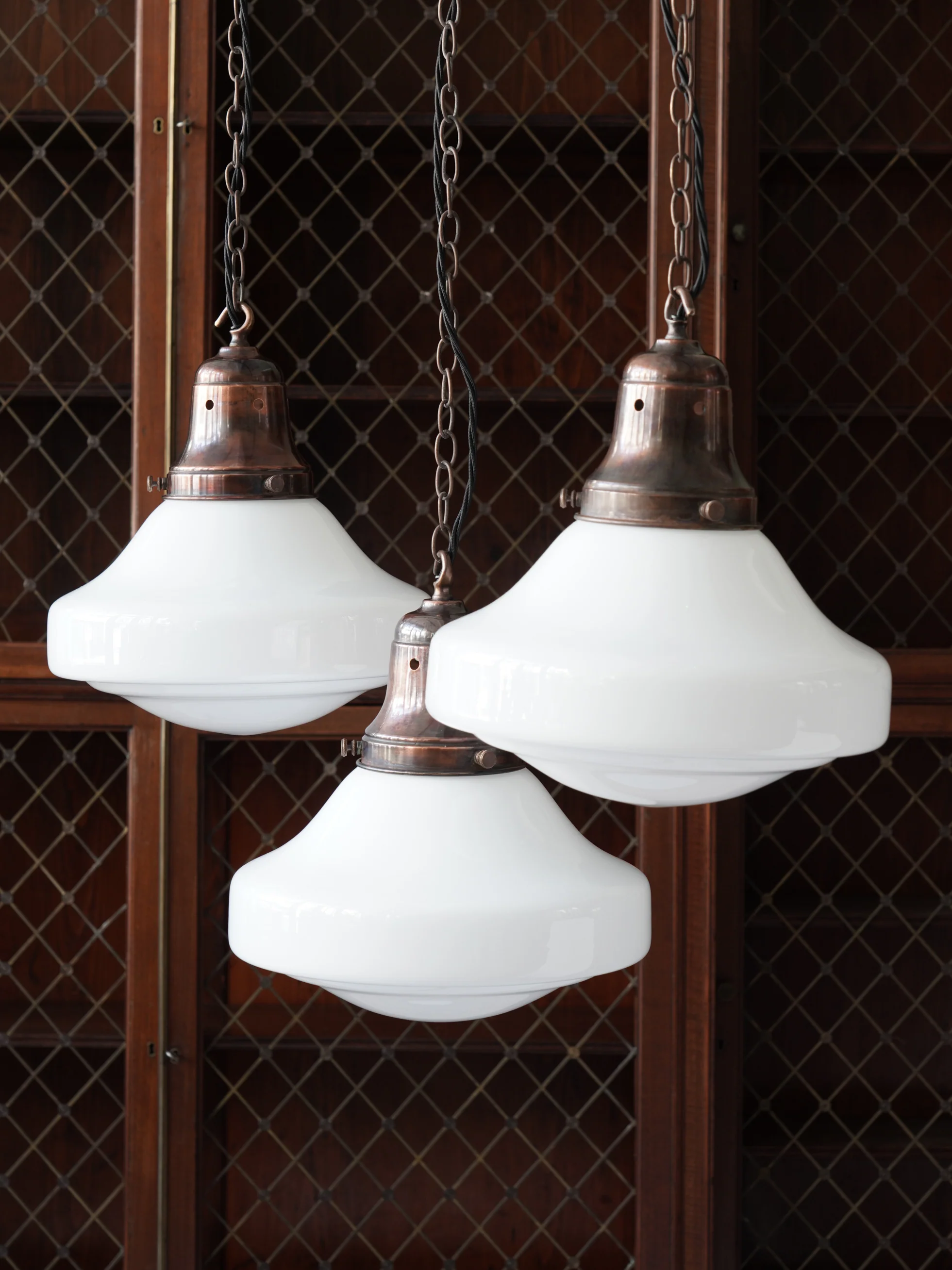 The Ellis Opaline Glass Pendant Light in Patinated Copper - Image 5