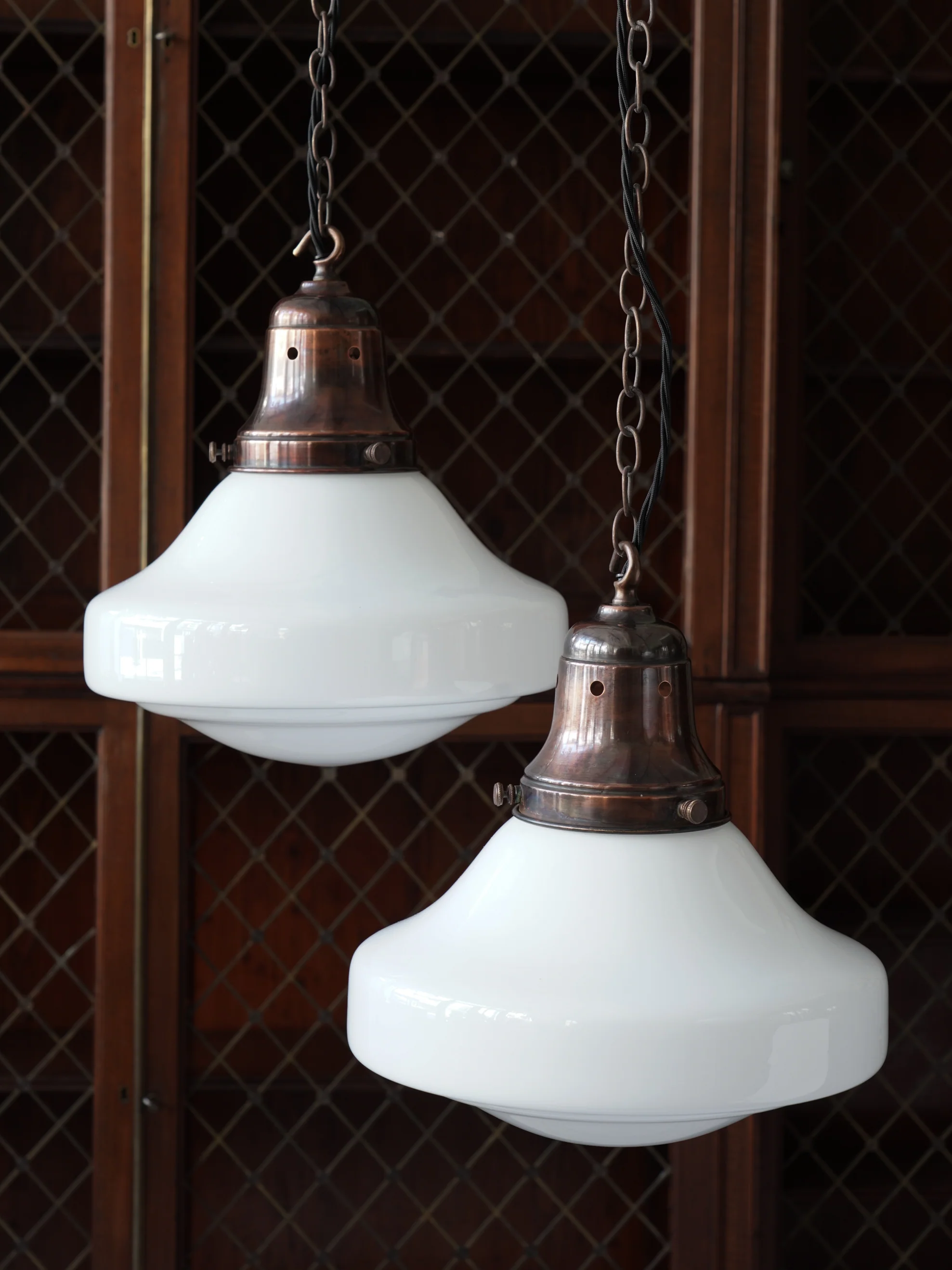 The Ellis Opaline Glass Pendant Light in Patinated Copper - Image 7