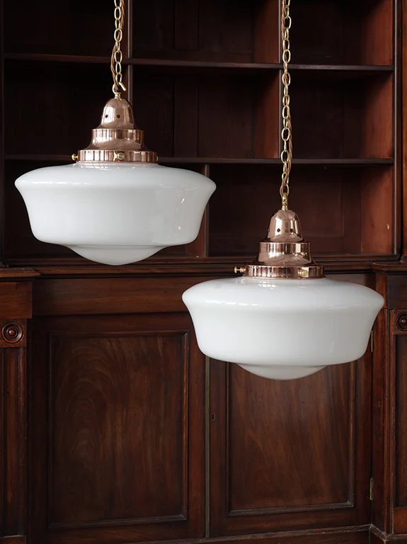 The Capel Mawr Opaline Glass Pendant in Polished Copper - Image 2
