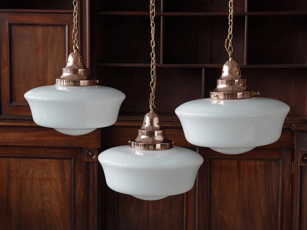 The Capel Mawr Opaline Glass Pendant in Polished Copper - Image 4