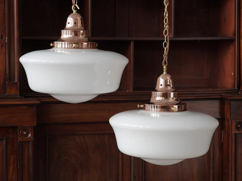 The Capel Mawr Opaline Glass Pendant in Polished Copper - Image 6