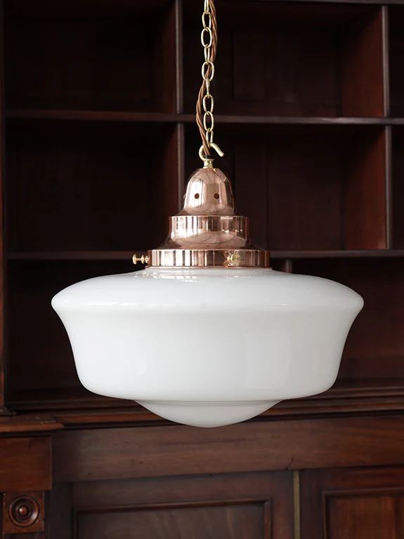 The Capel Mawr Opaline Glass Pendant in Polished Copper - Image 7