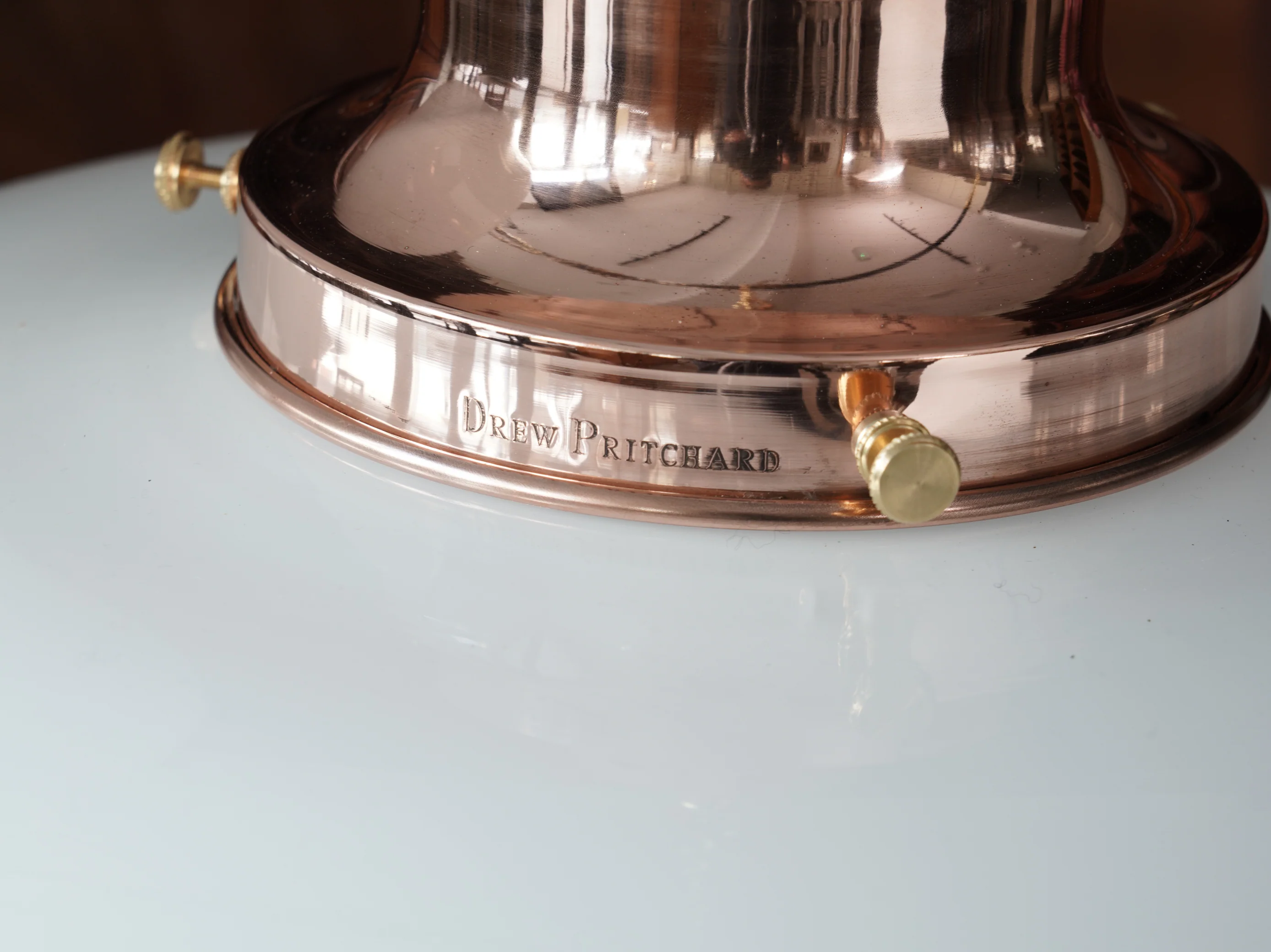 The Capel Mawr Opaline Glass Pendant in Polished Copper - Image 8