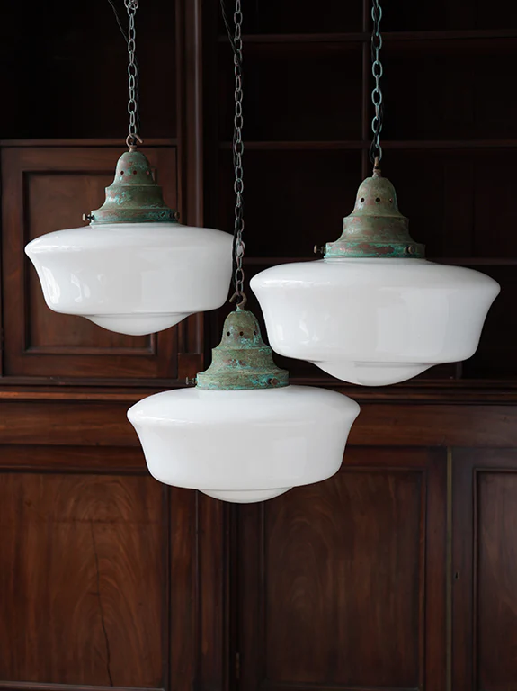 The Capel Mawr Opaline Glass Pendant in Verdigris - Image 3