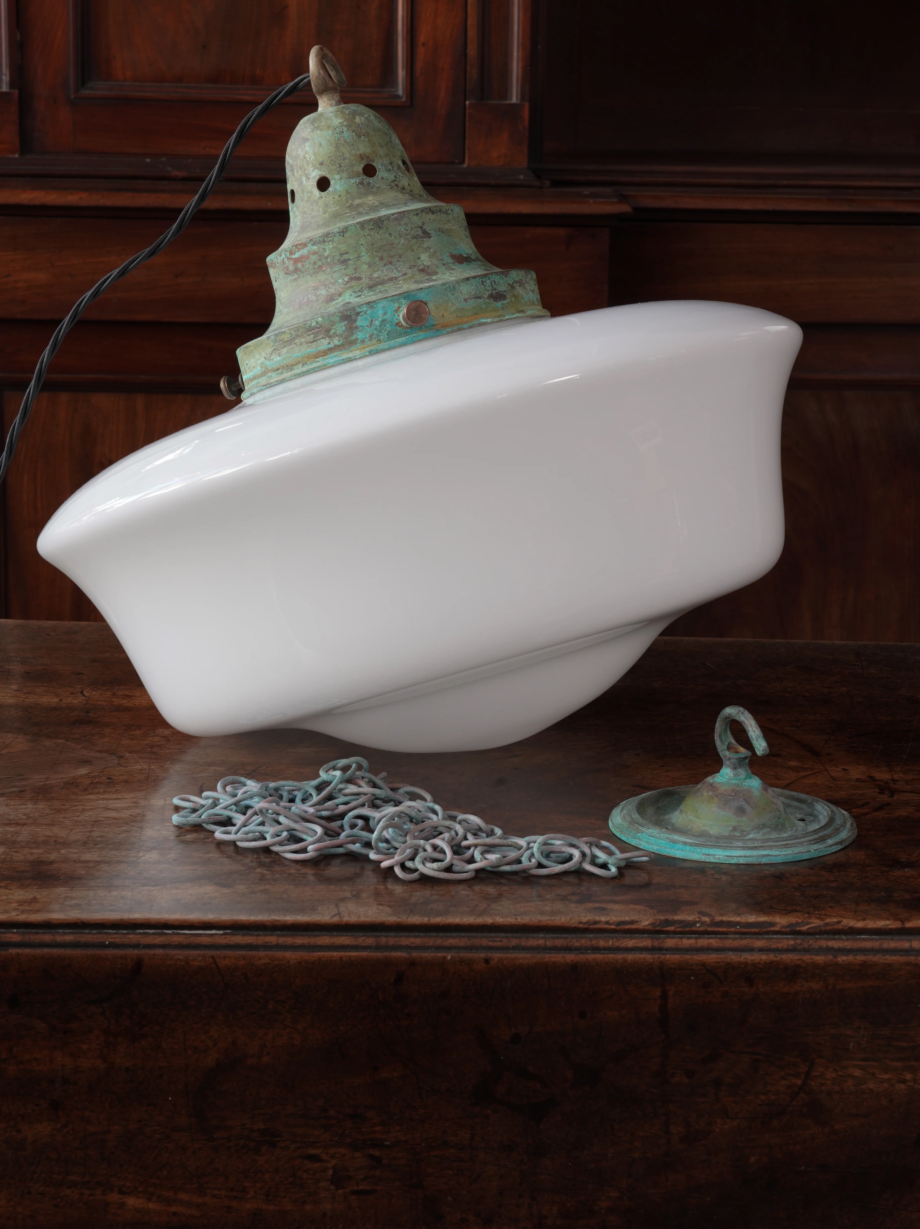 The Capel Mawr Opaline Glass Pendant in Verdigris - Image 8
