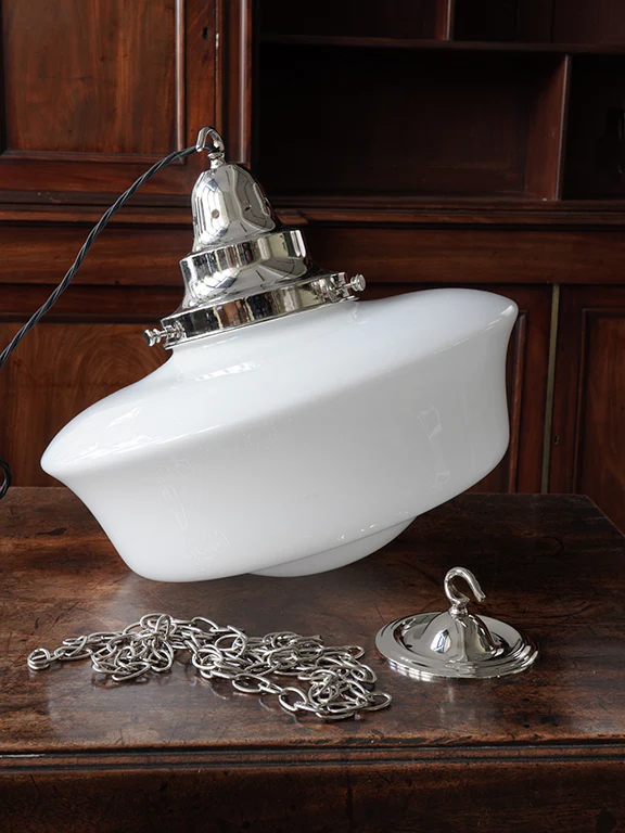 The Capel Mawr Opaline Glass Pendant in Nickel - Image 2