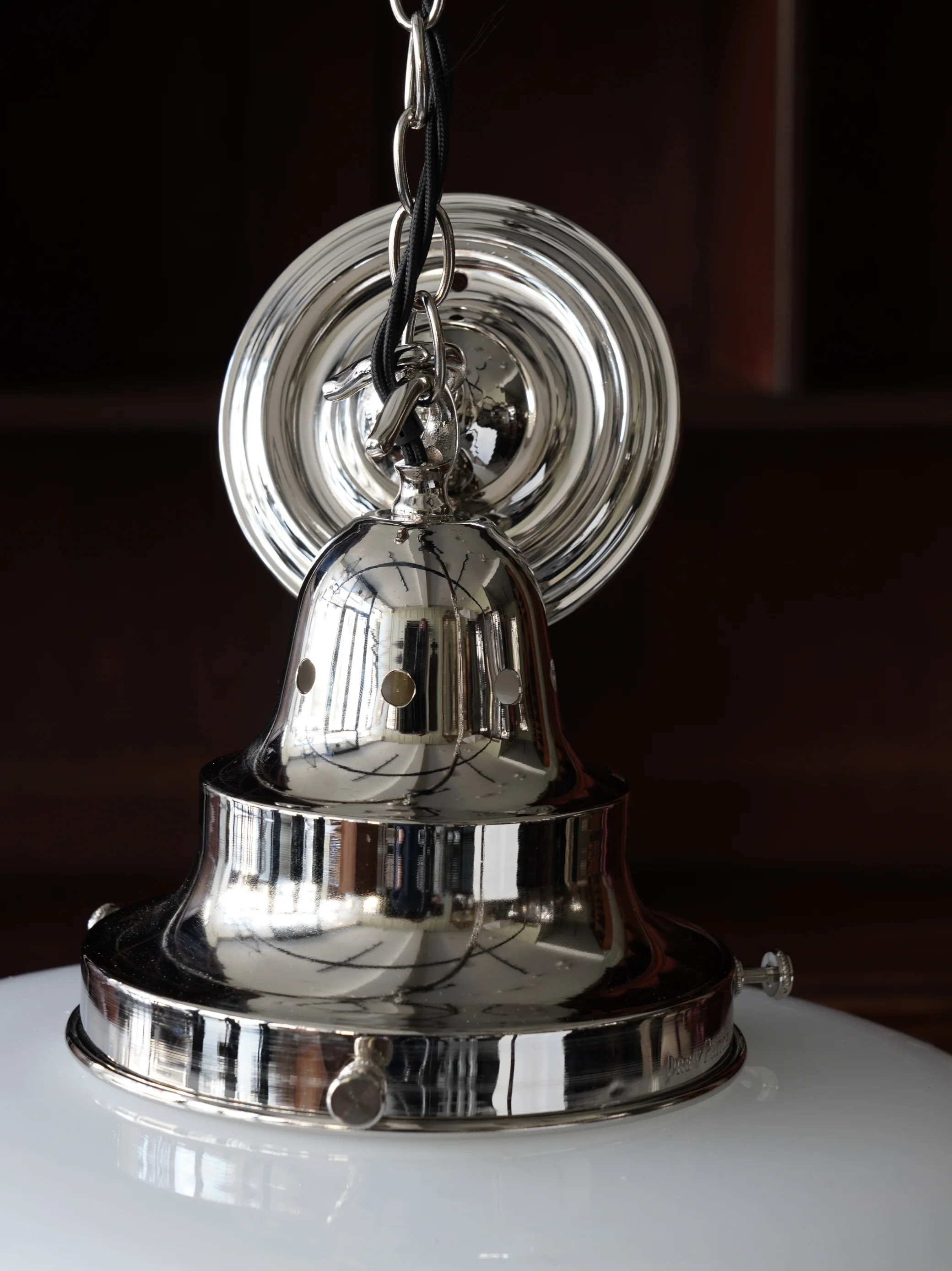 The Capel Mawr Opaline Glass Pendant in Nickel - Image 8