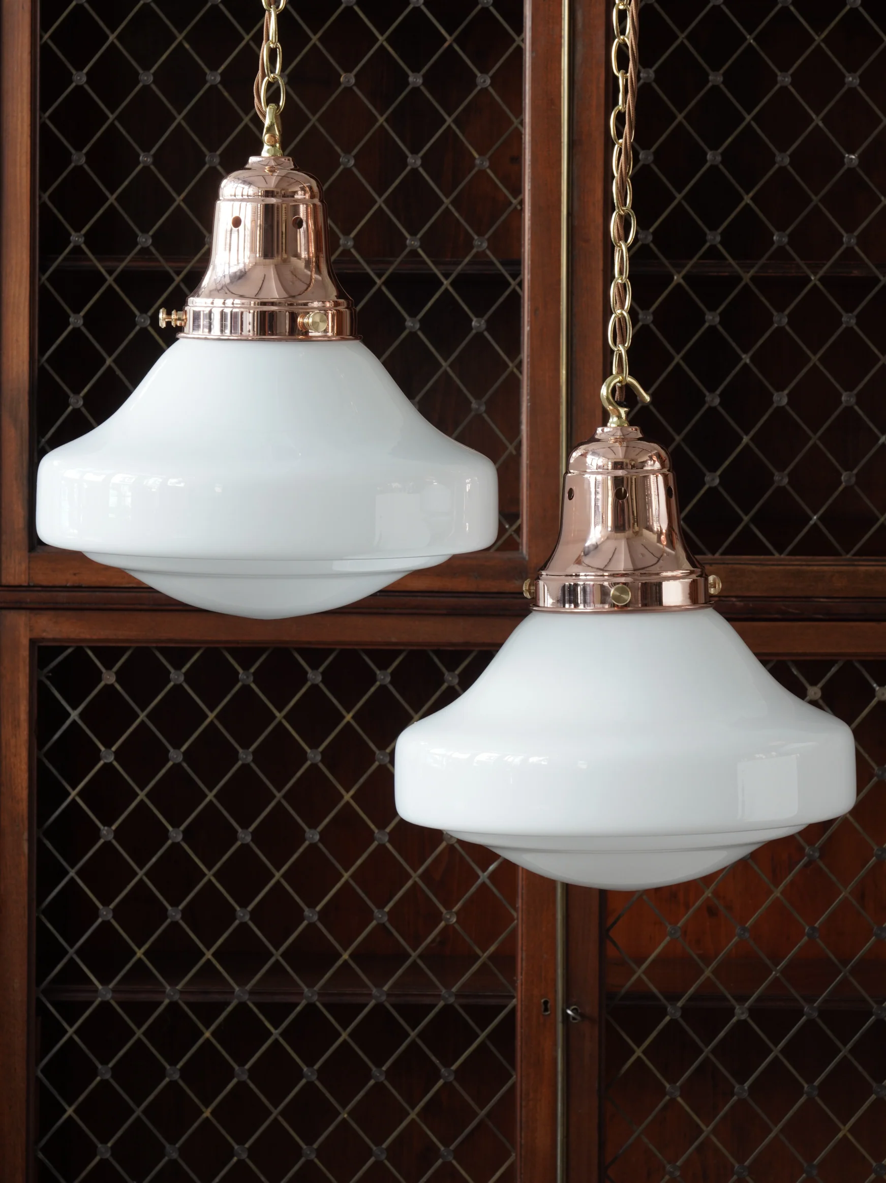 The Ellis Opaline Glass Pendant in Polished Copper - Image 2