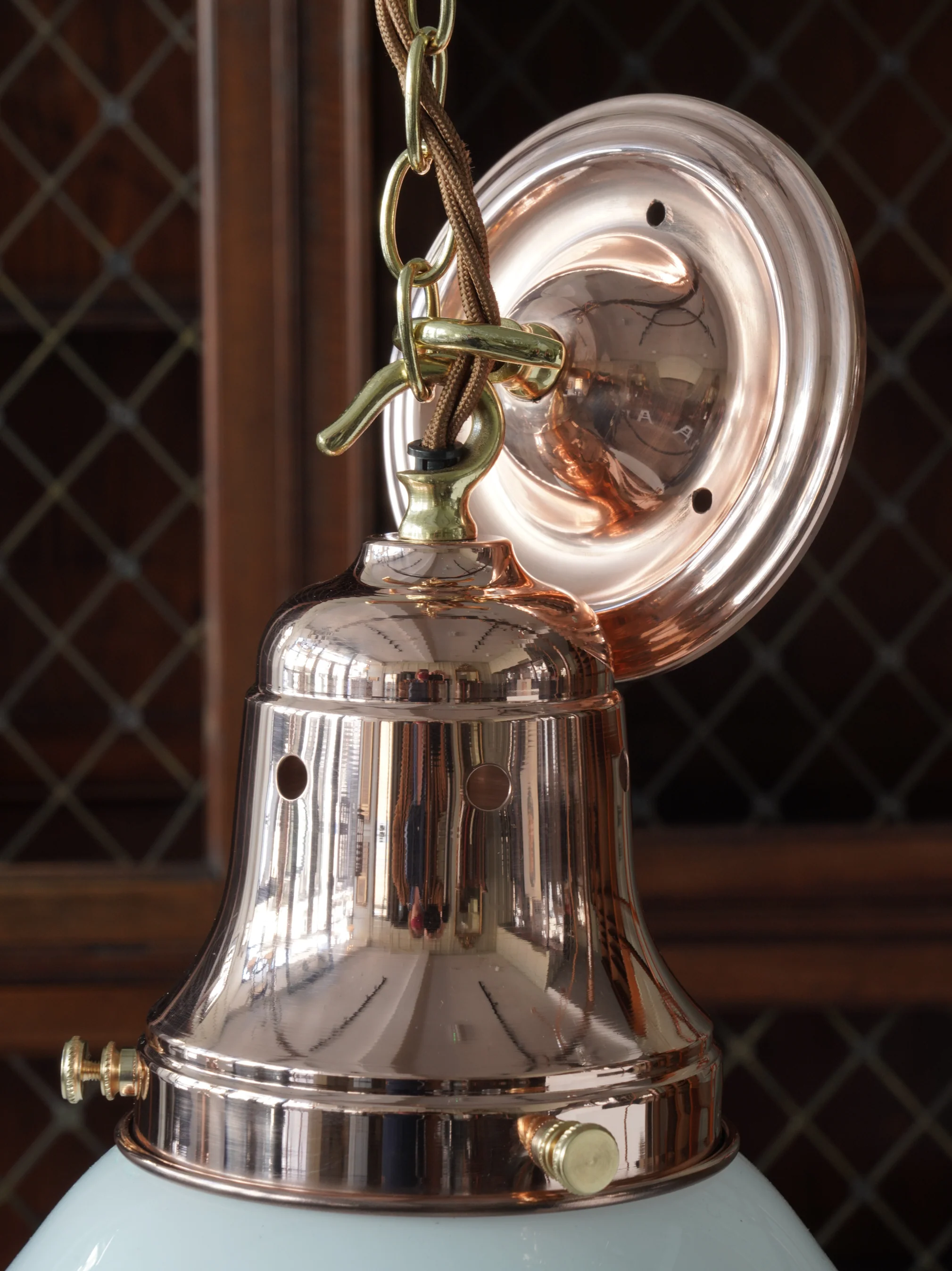 The Ellis Opaline Glass Pendant in Polished Copper - Image 5
