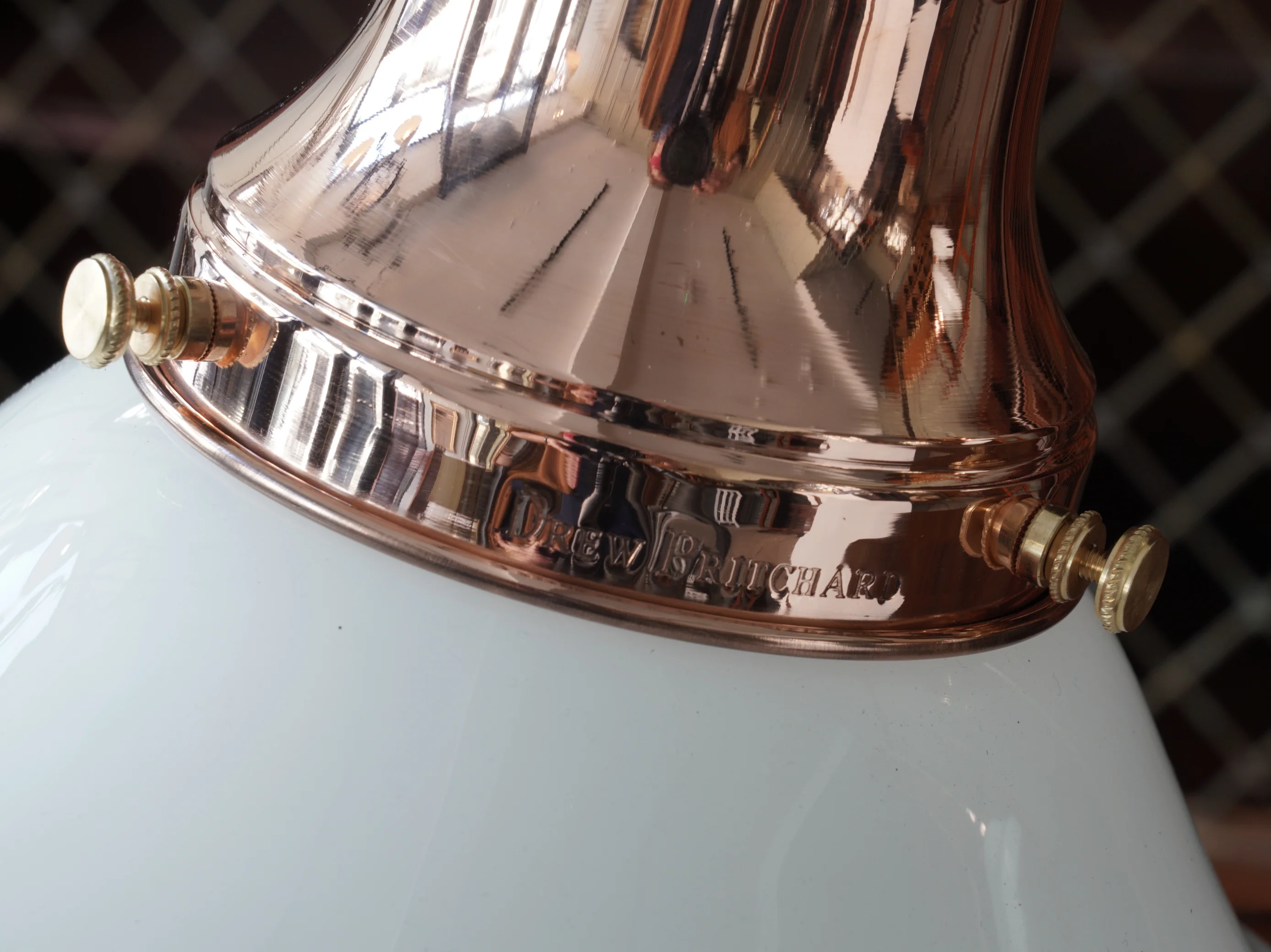 The Ellis Opaline Glass Pendant in Polished Copper - Image 8
