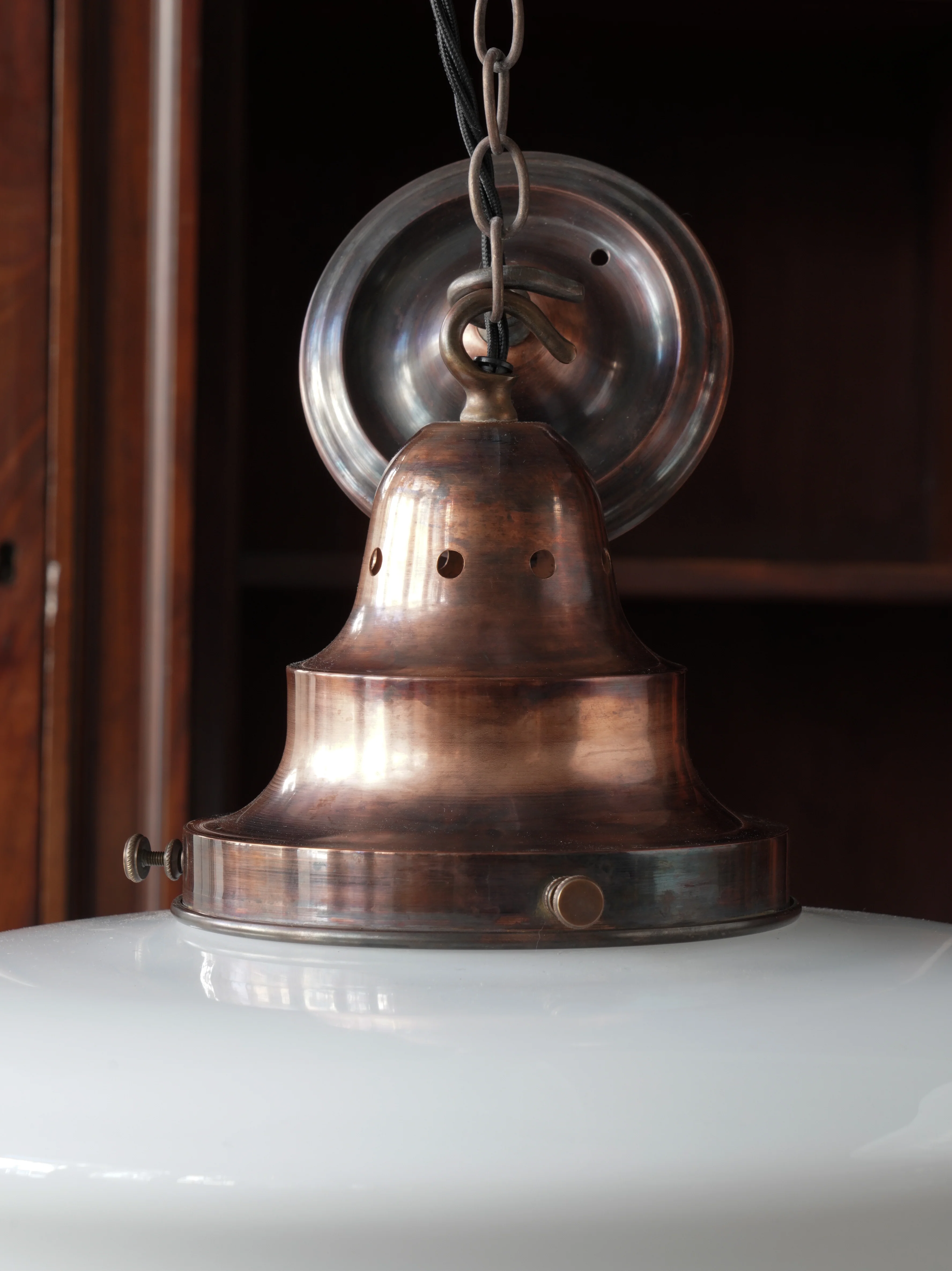 The Capel Bach Opaline Glass Pendant in Patinated Copper - Image 14