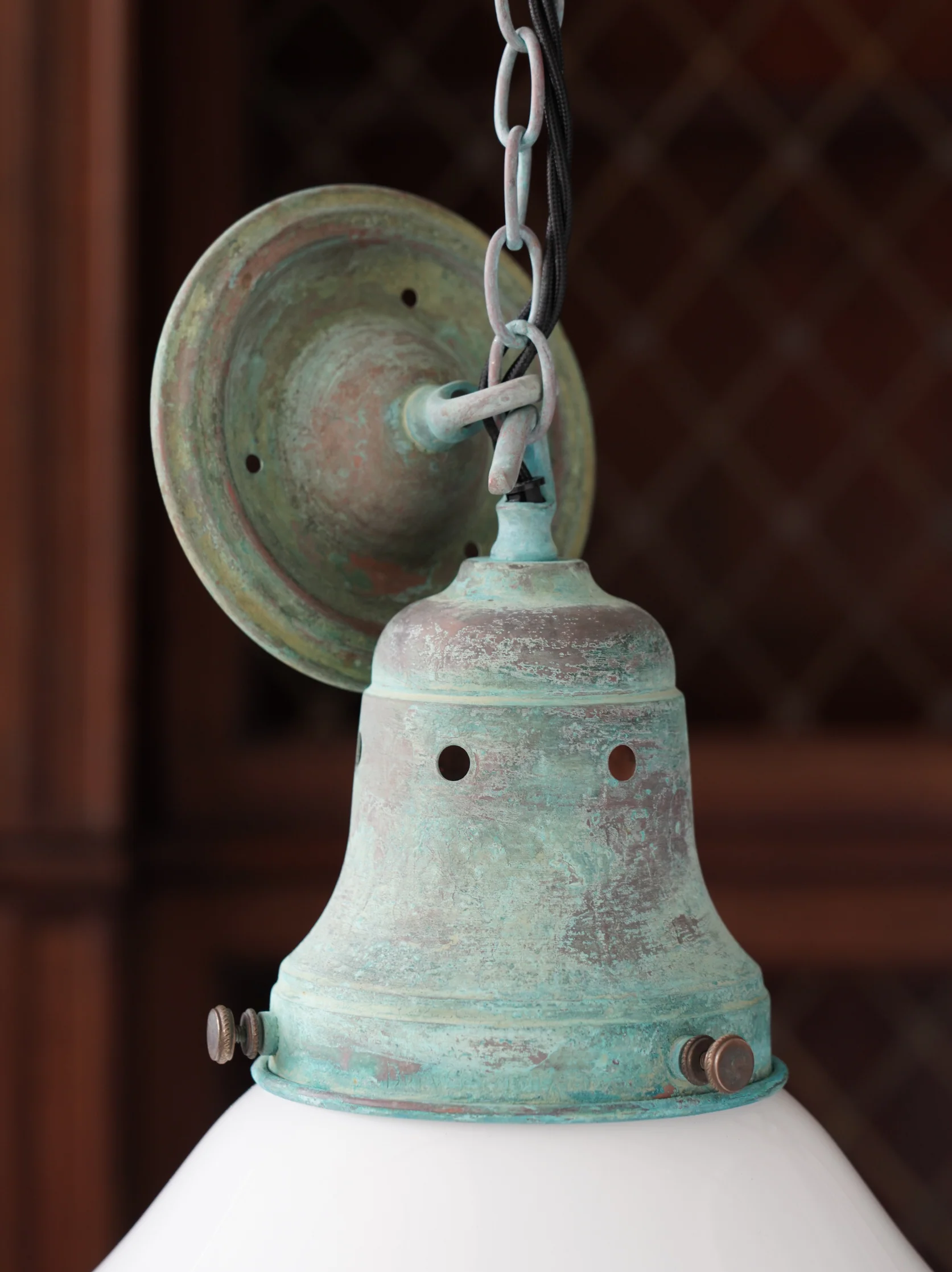 Ellis Opaline Glass Pendant Light in Verdigris - Image 7