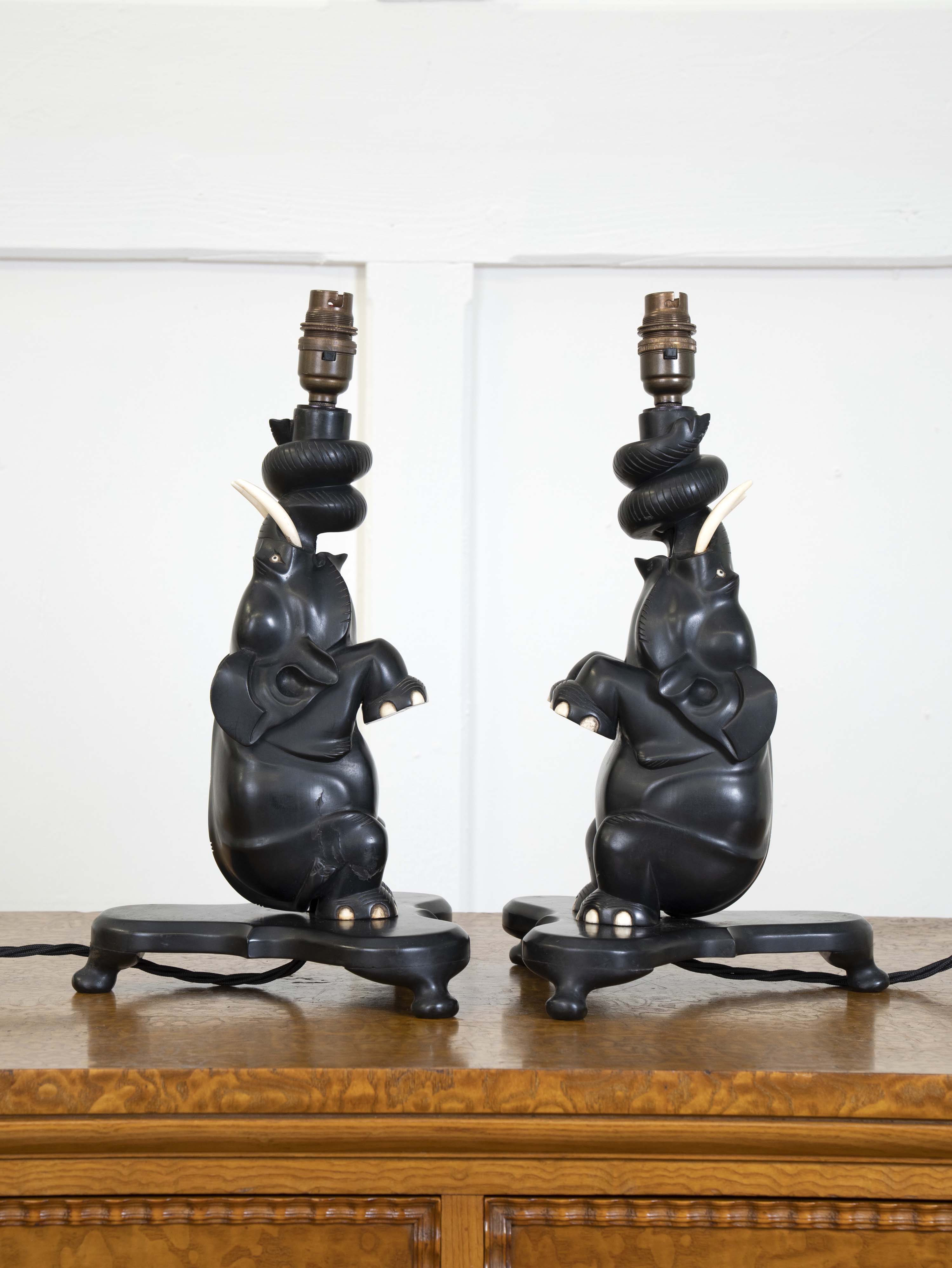 A Pair of Ebony Ceylonese Elephant Table Lights - Image 12