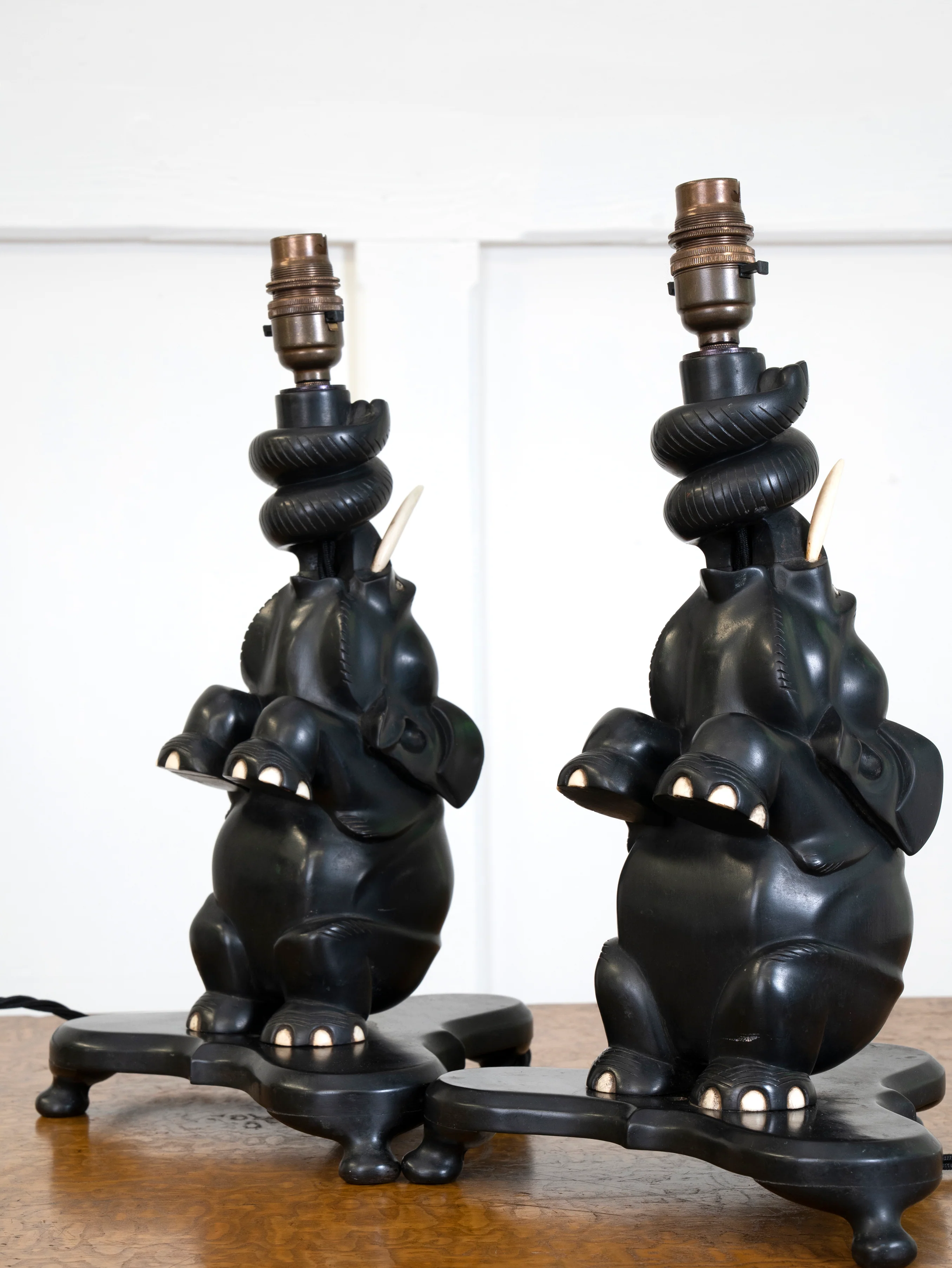 A Pair of Ebony Ceylonese Elephant Table Lights - Image 14