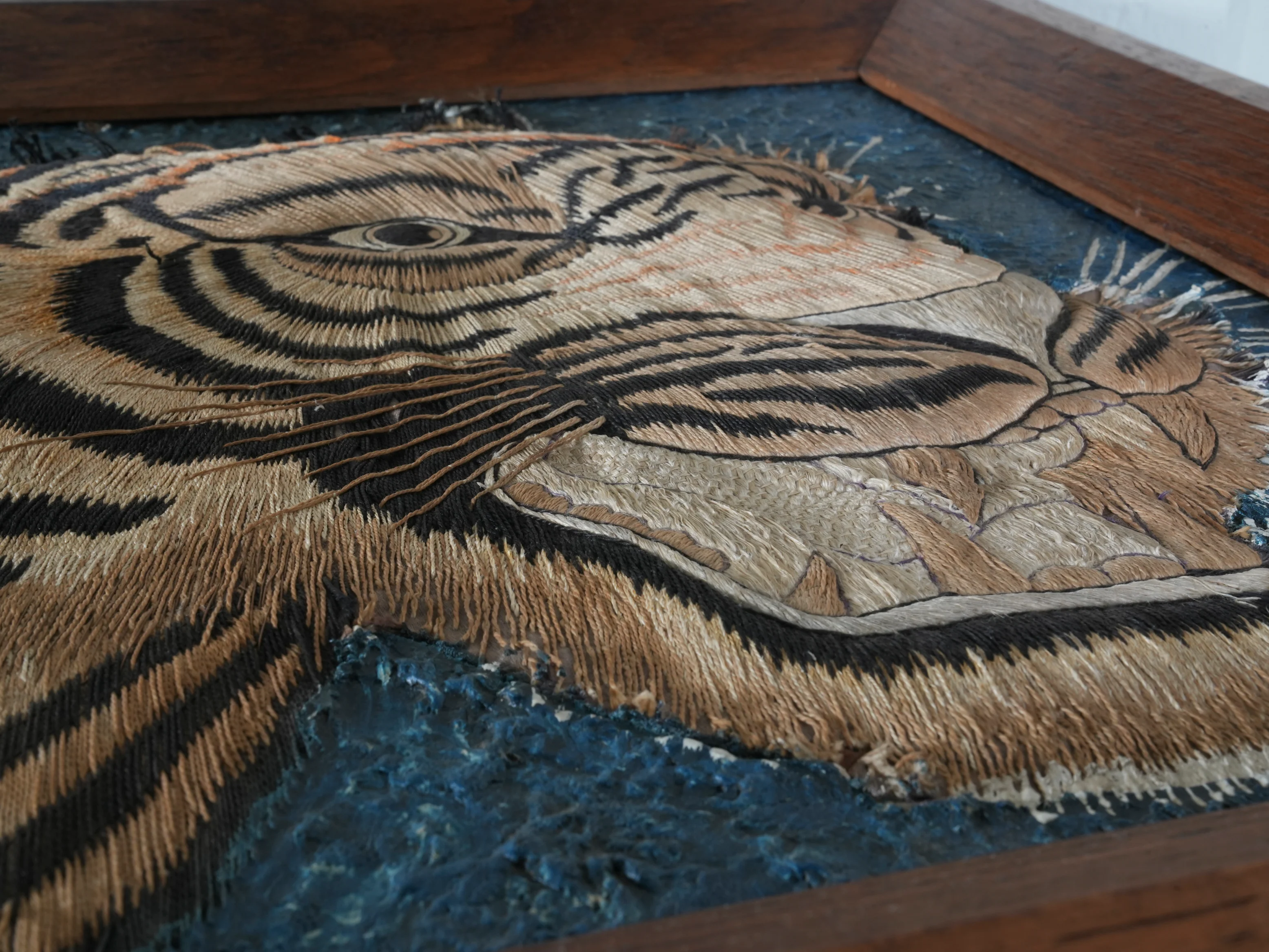 A Pair of Framed Silk Embroideries of Tigers Heads - Image 19