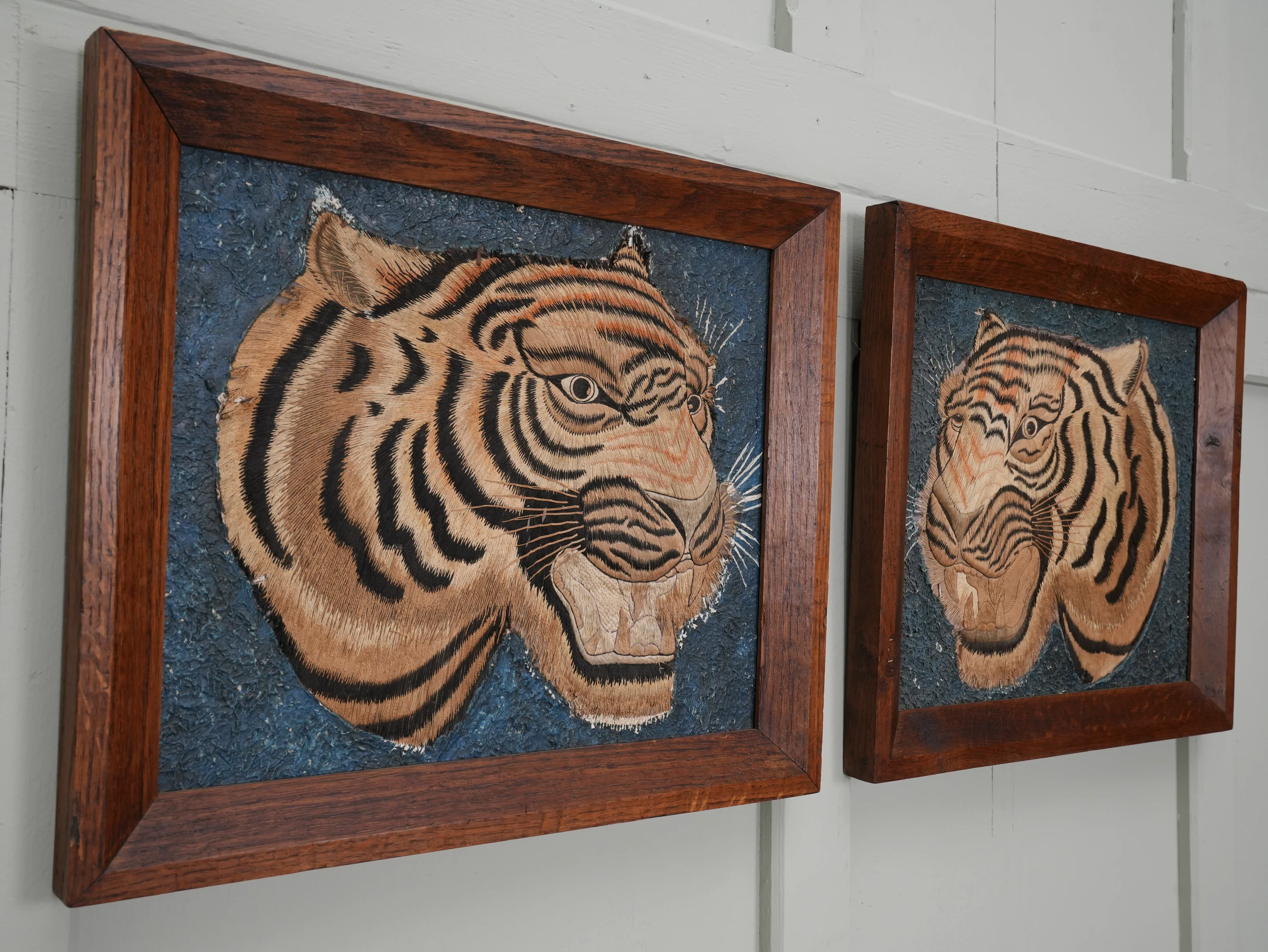 A Pair of Framed Silk Embroideries of Tigers Heads - Image 8