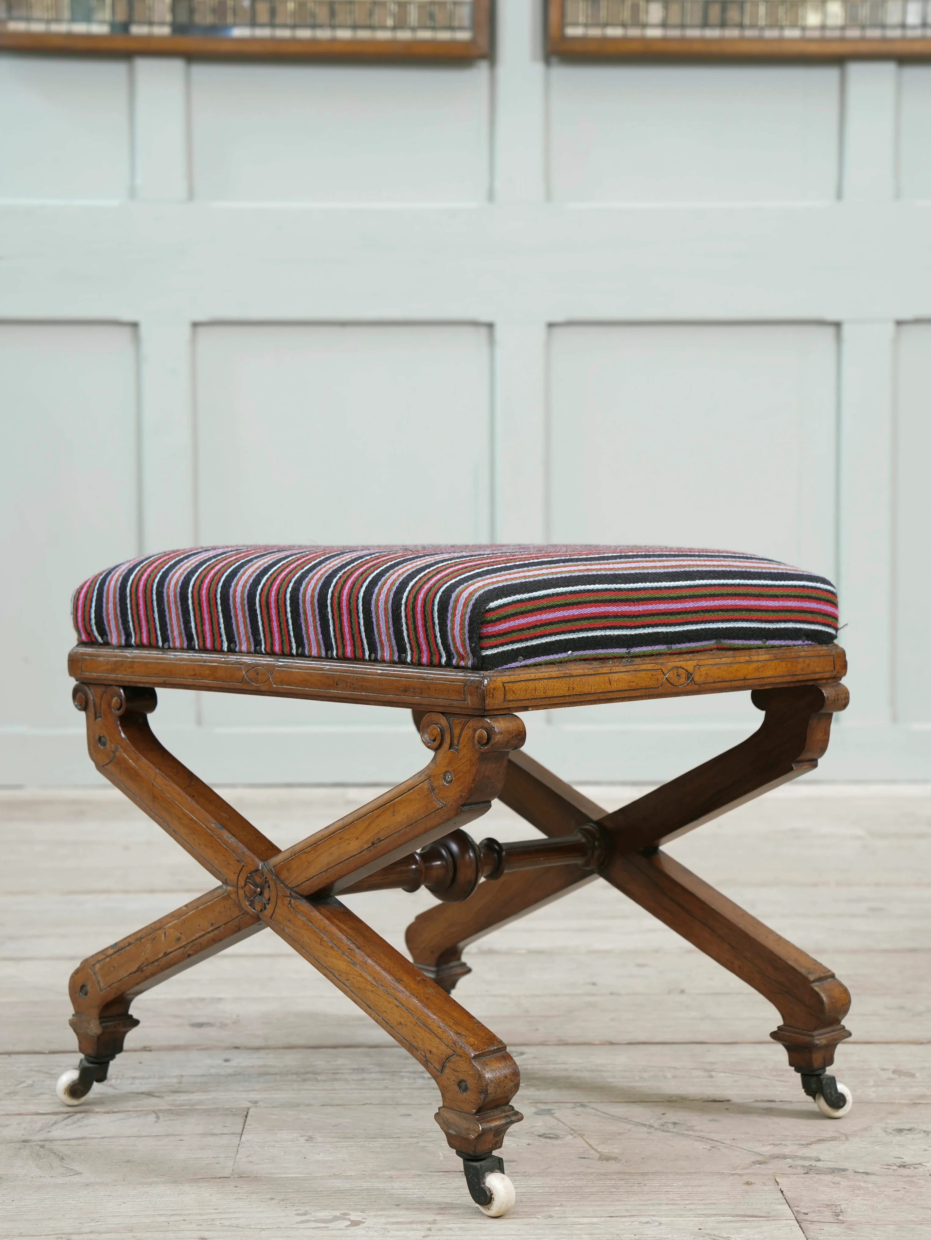 A 19th Century Walnut X Frame Stool - Image 2