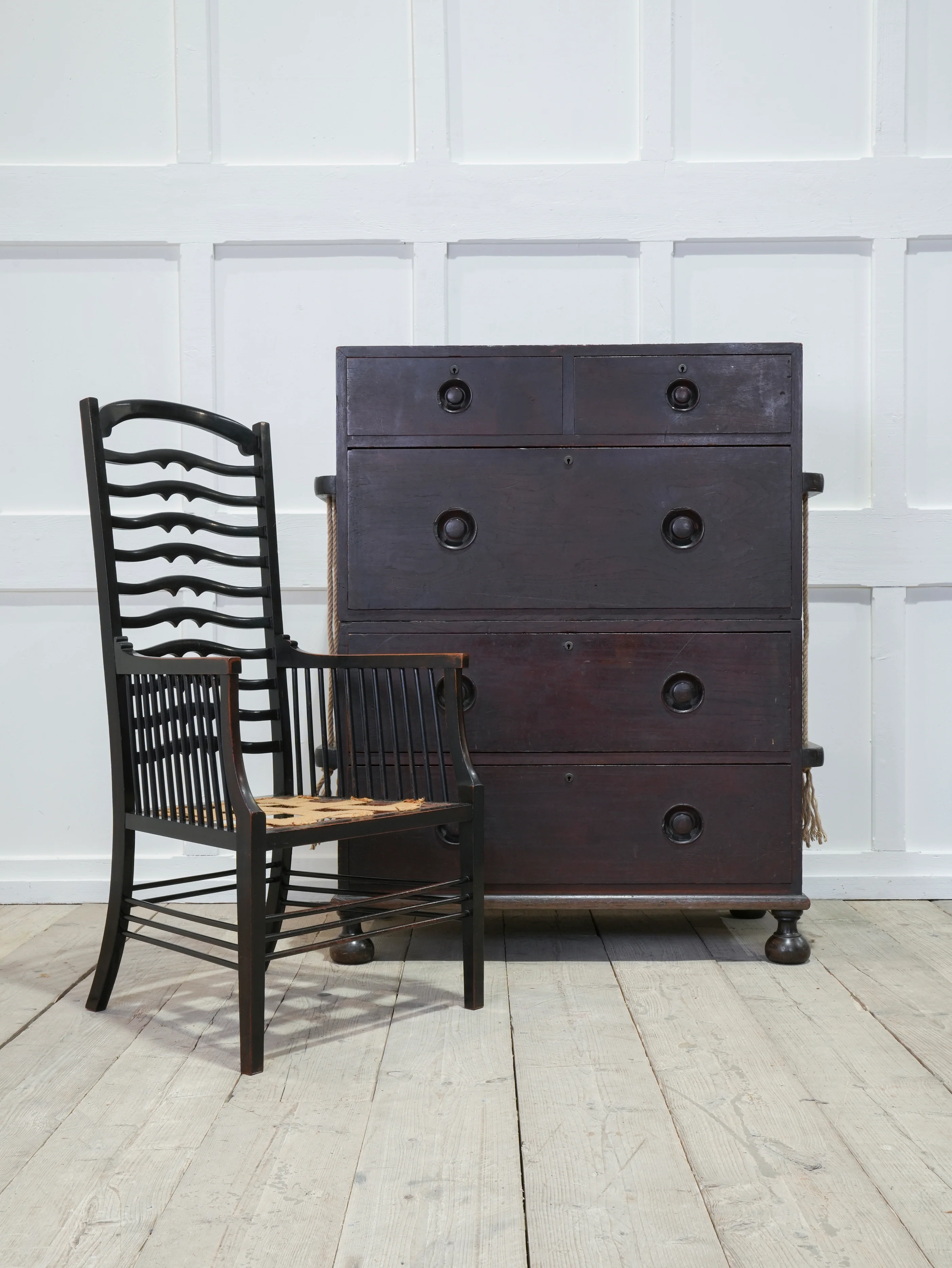 An Ebonised Ladder Back Arm Chair - Image 10