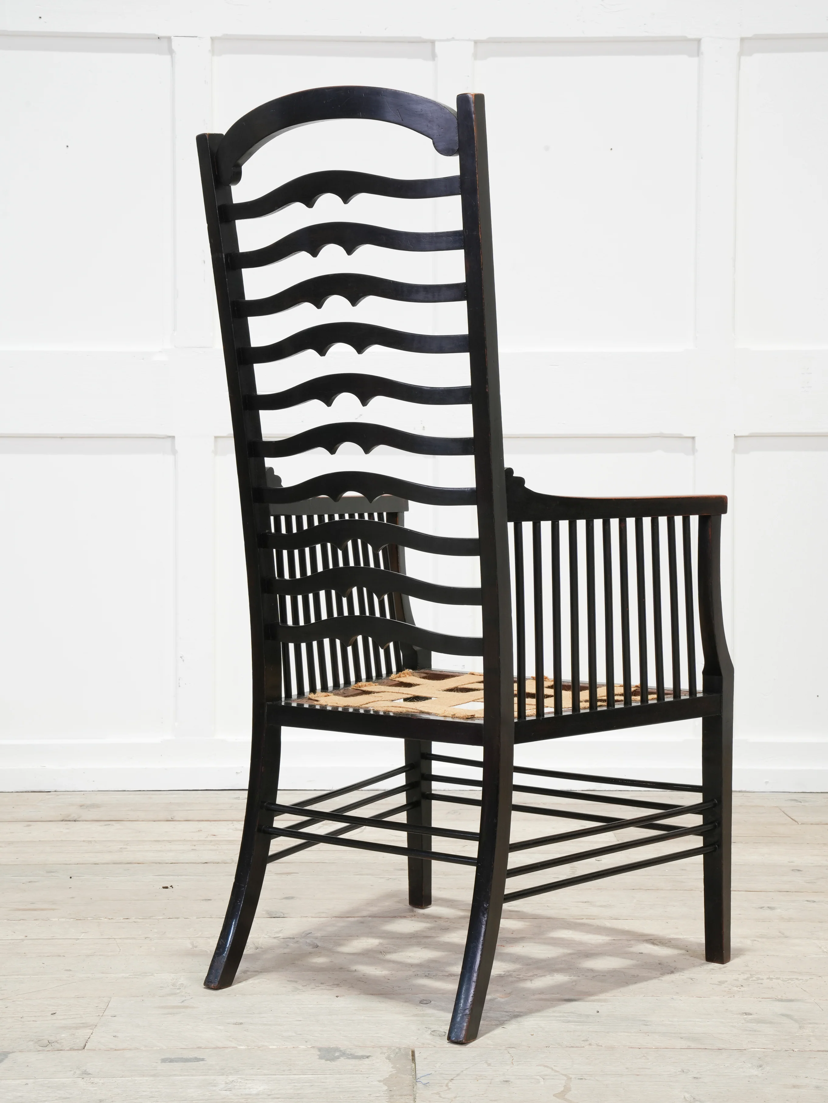An Ebonised Ladder Back Arm Chair - Image 7