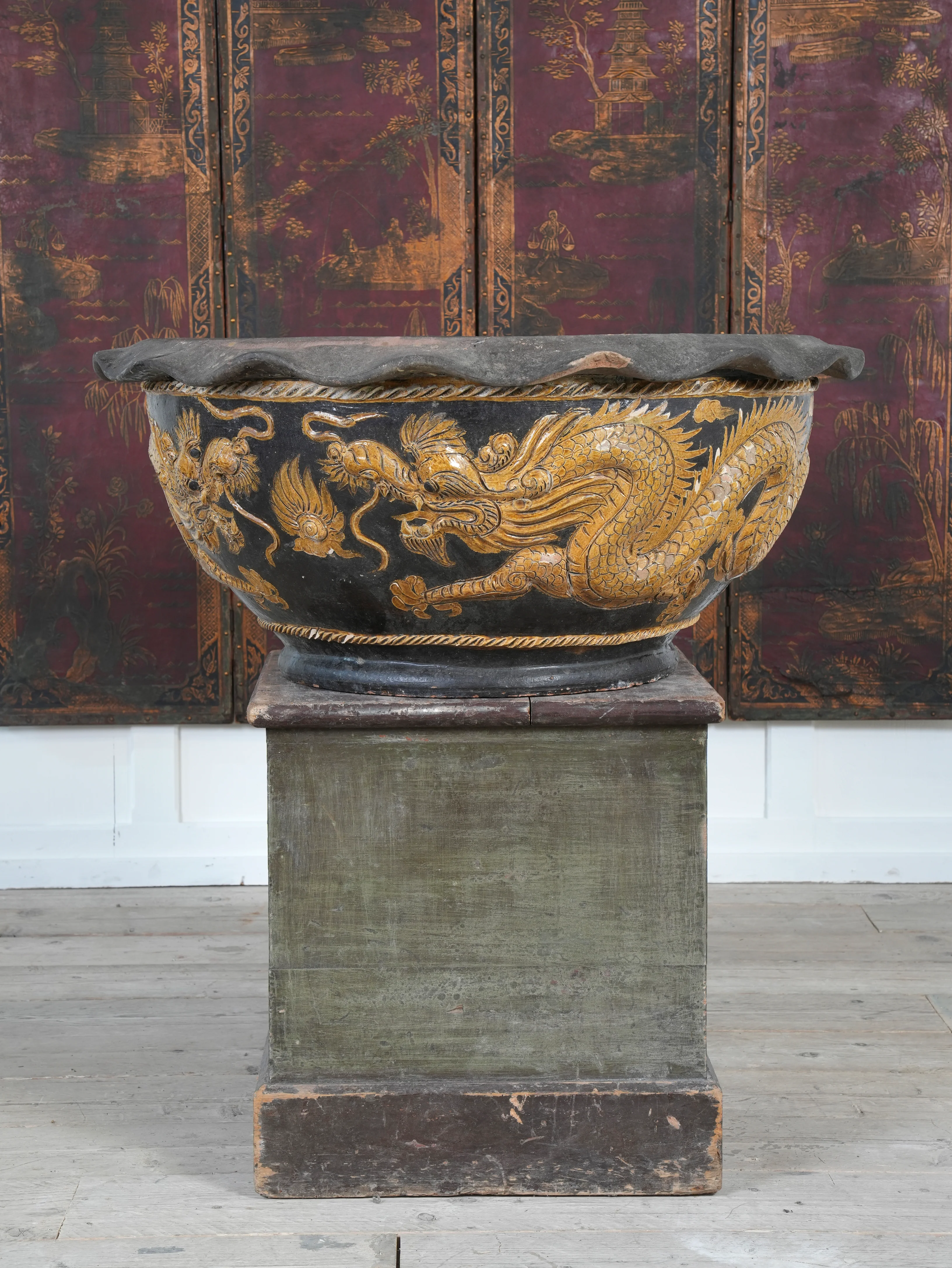 A Large Glazed Terracotta Dragon Bowl - Image 3