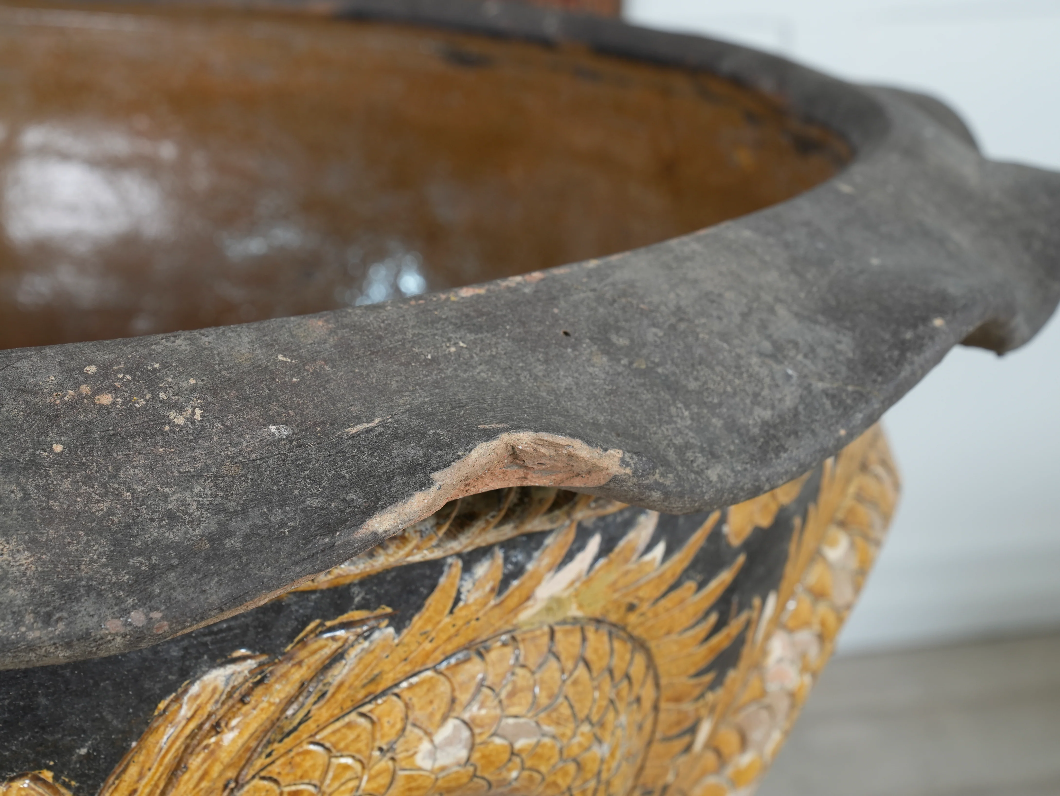 A Large Glazed Terracotta Dragon Bowl - Image 5