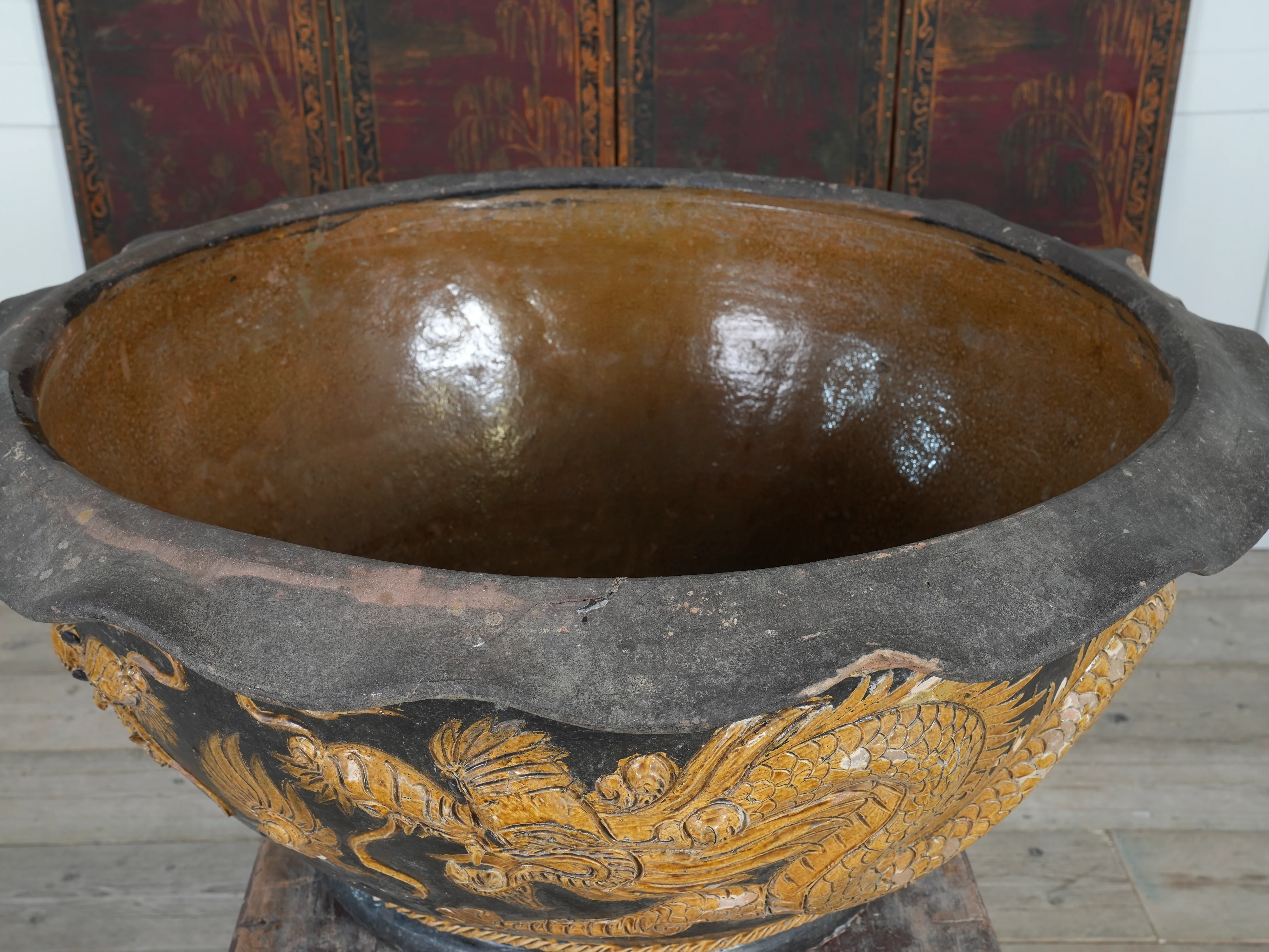 A Large Glazed Terracotta Dragon Bowl - Image 6