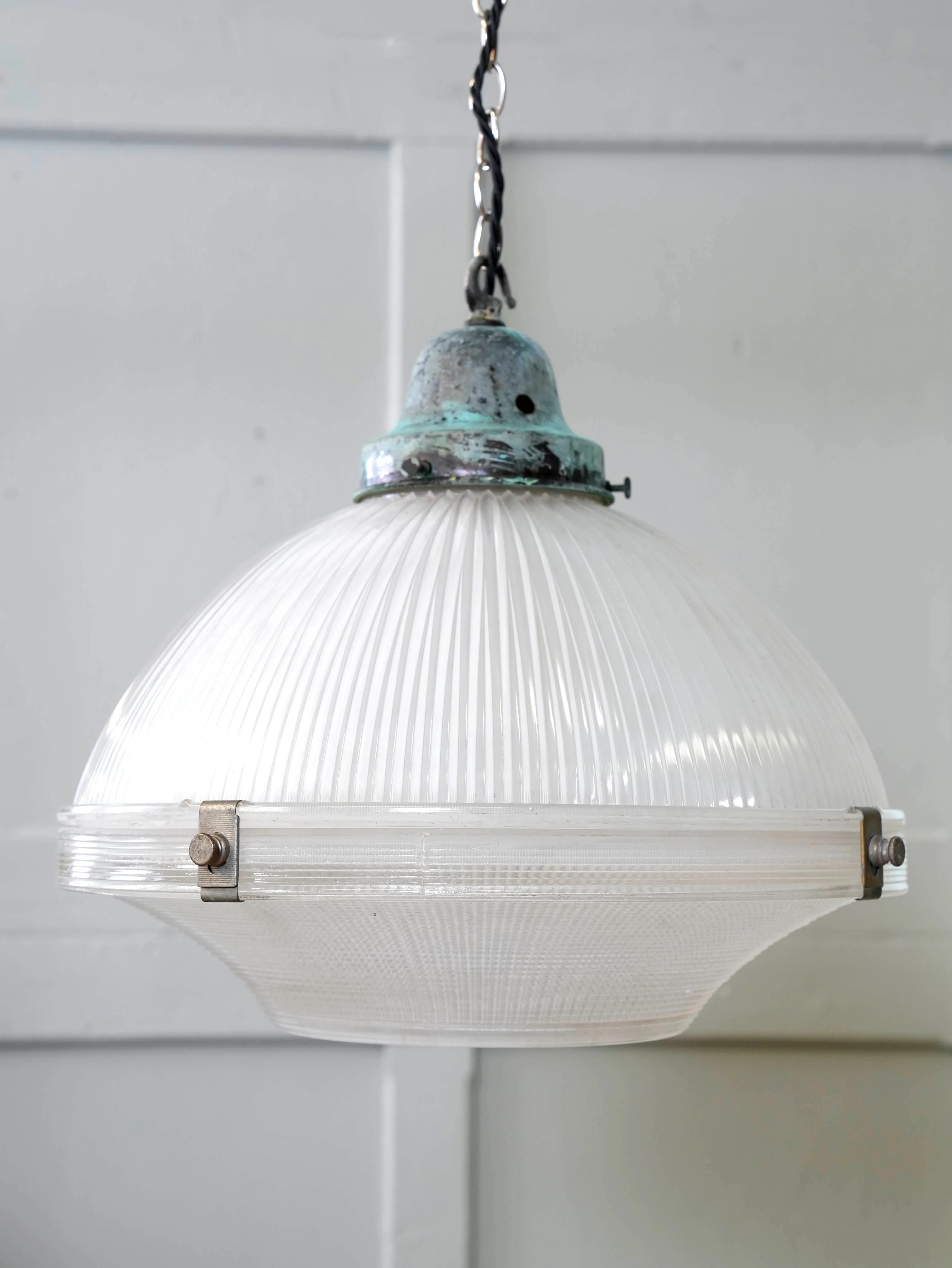 A Large Holophane Prismatic Glass Pendant Light - Image 4