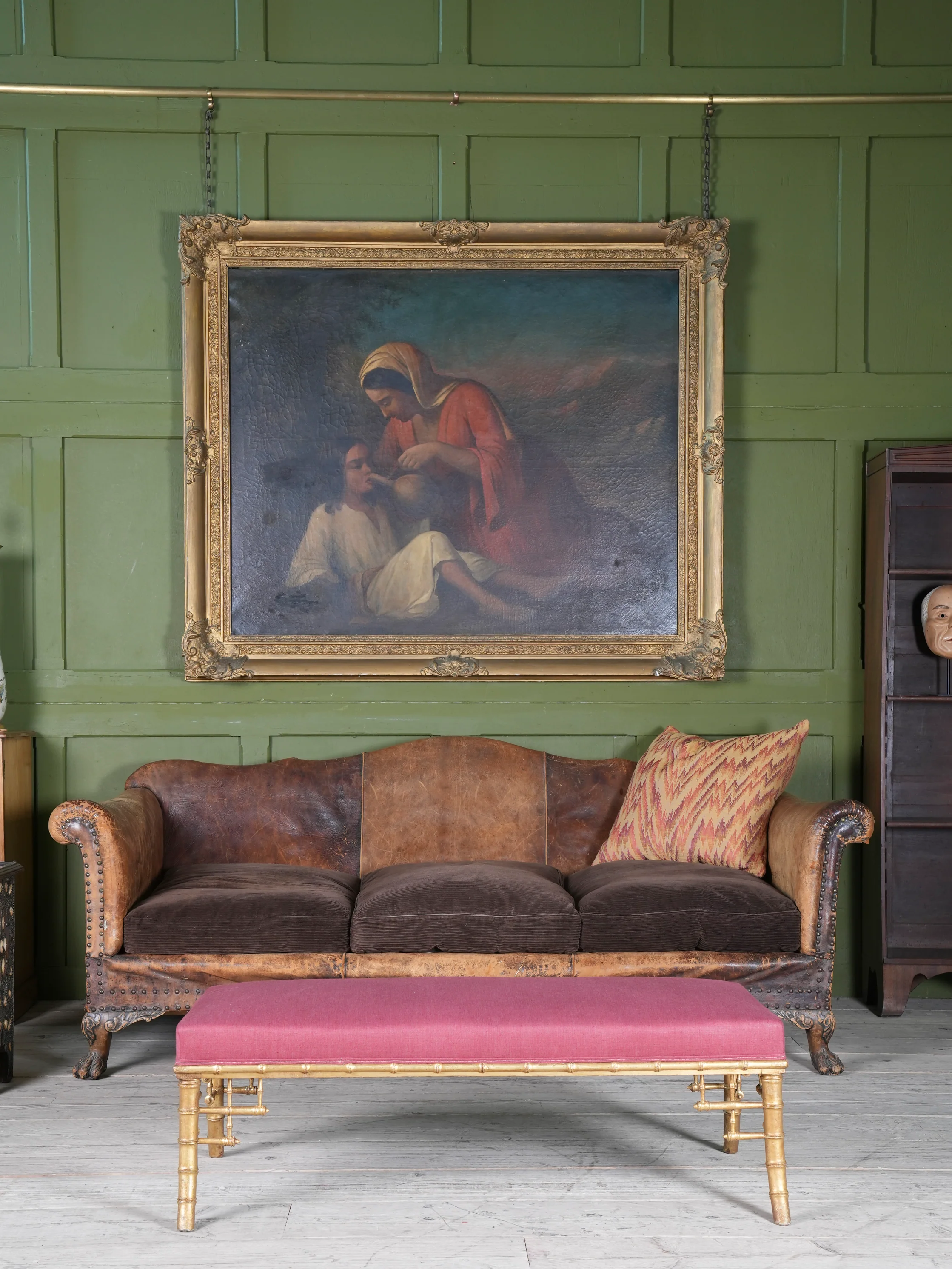 A Large Leather Camelback Sofa - Image 3