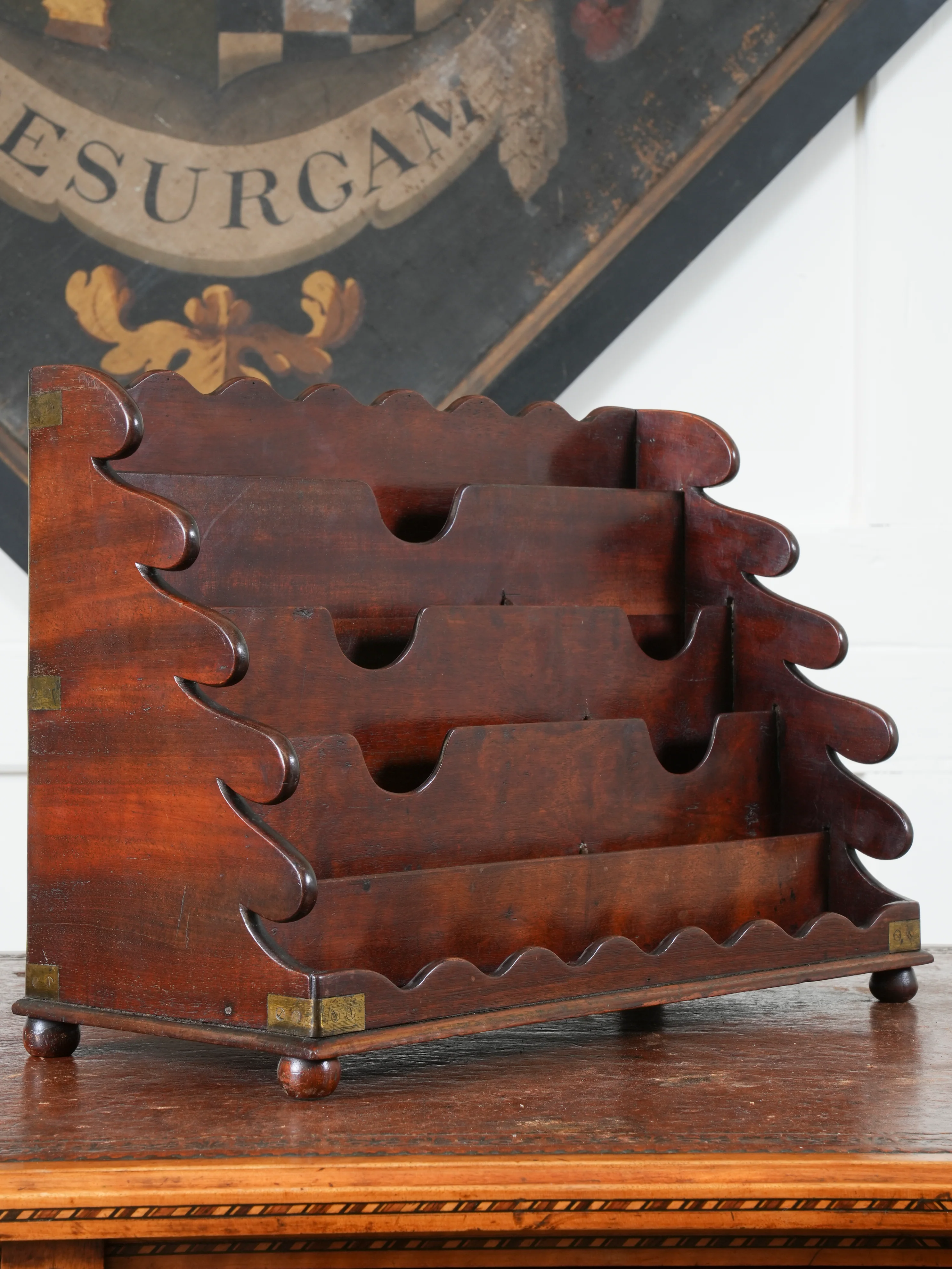 A Brass Bound Mahogany Campaign Desk Top Stationary Rack - Image 6