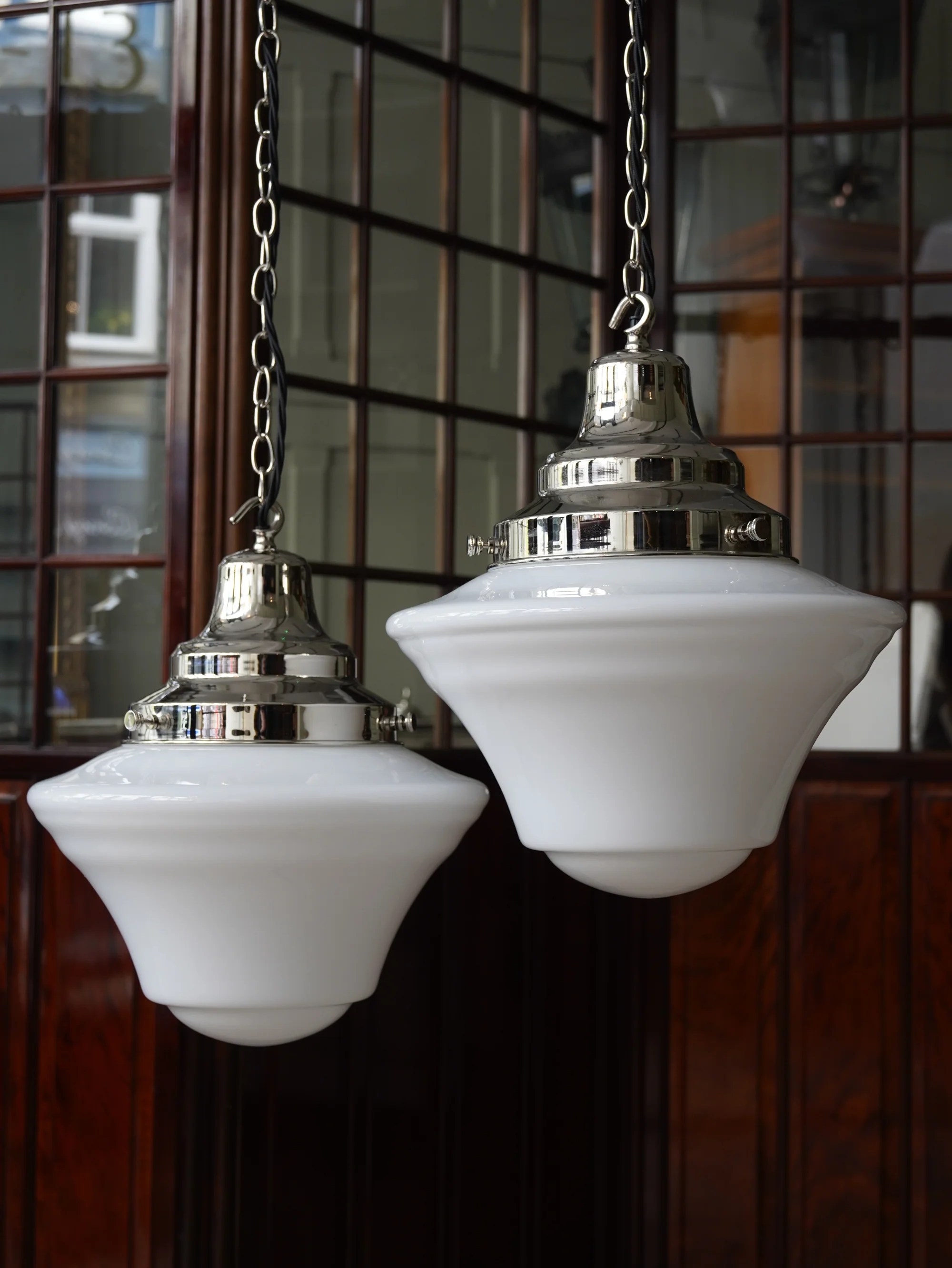 The Draughtsman Opaline Glass Pendant Light in Nickel - Image 2