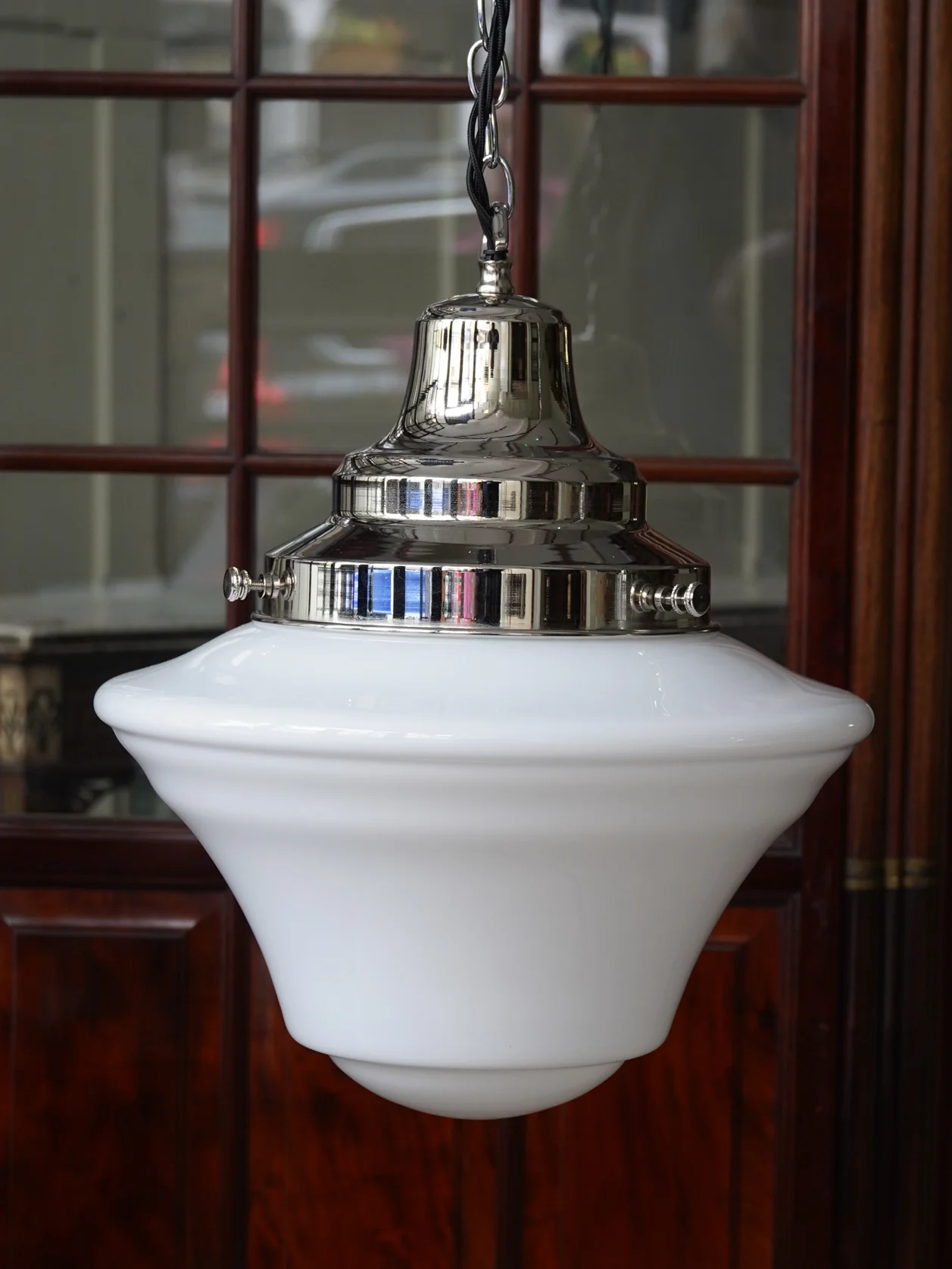 The Draughtsman Opaline Glass Pendant Light in Nickel - Image 3