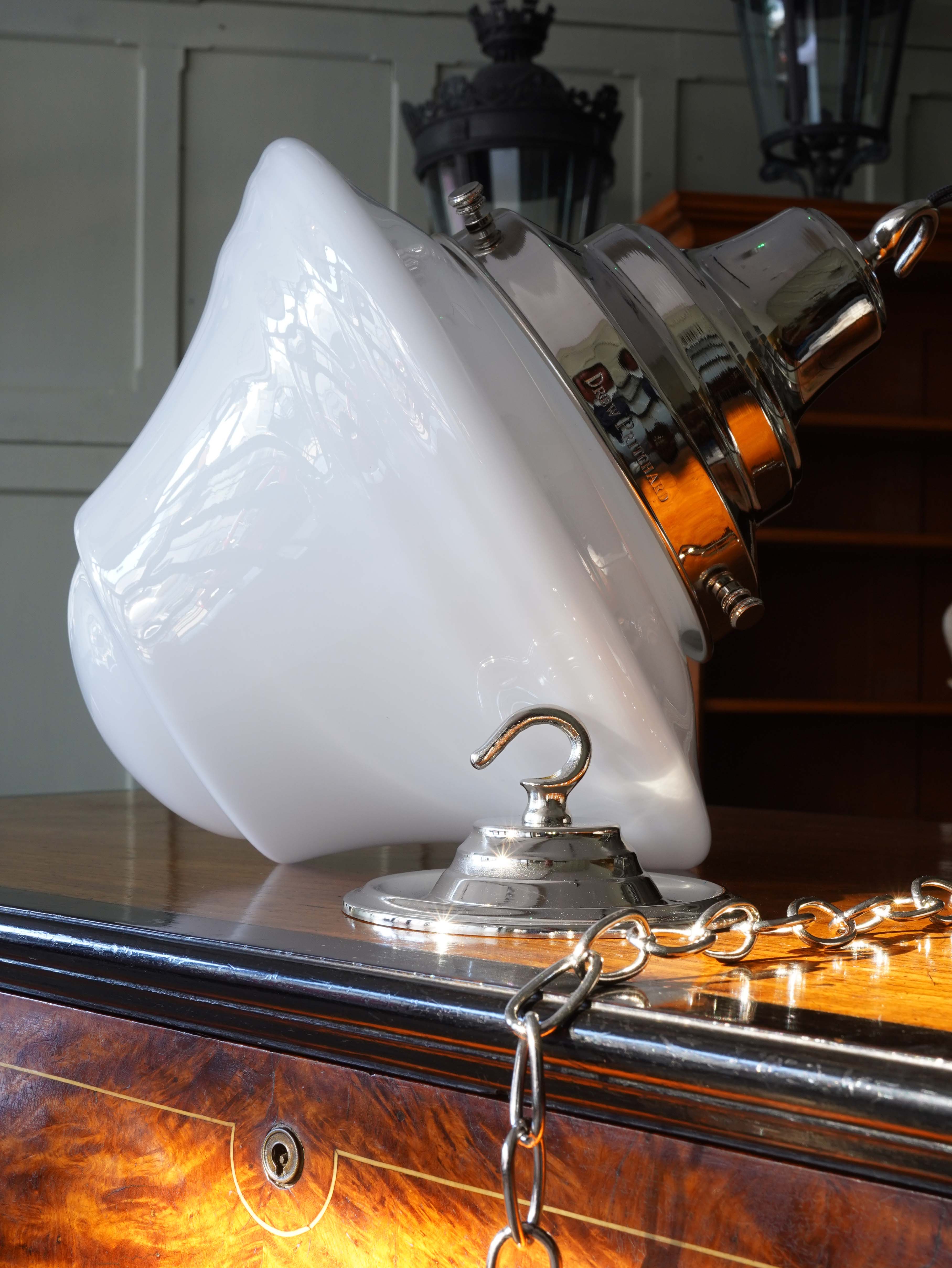 The Draughtsman Opaline Glass Pendant Light in Nickel - Image 4