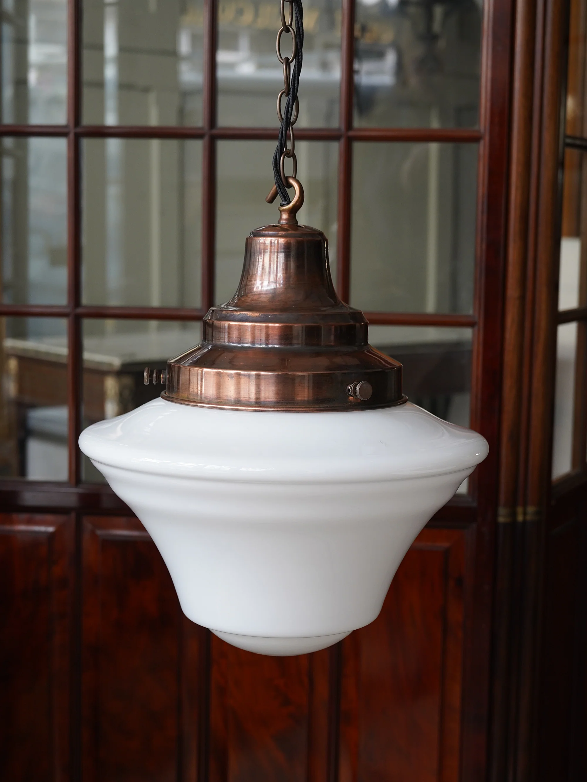 The Draughtsman Opaline Glass Pendant in Patinated Copper - Image 5