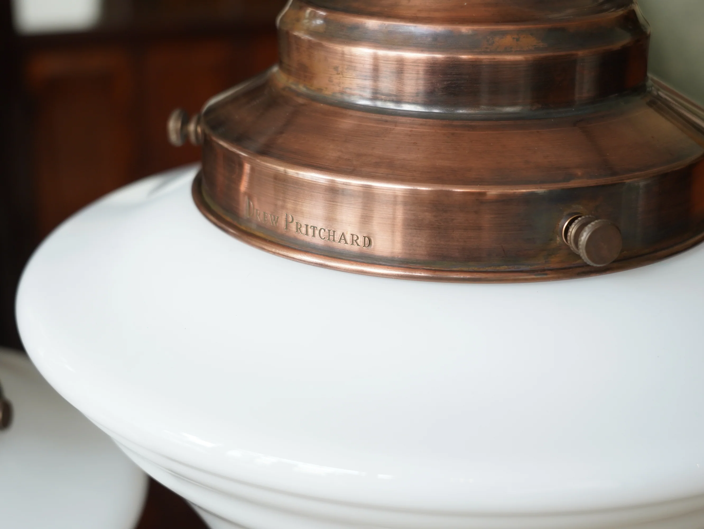 The Draughtsman Opaline Glass Pendant in Patinated Copper - Image 7