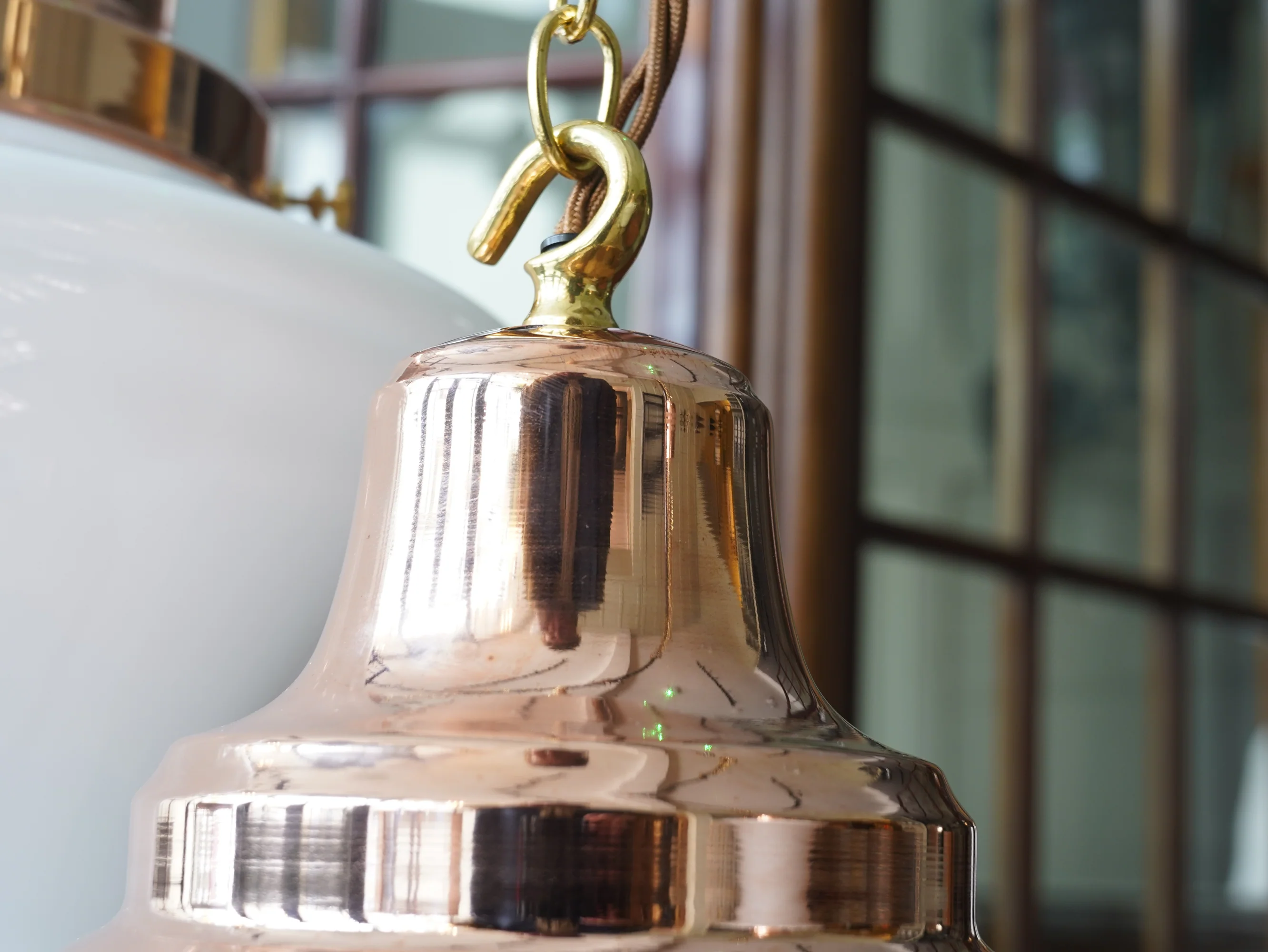 The Draughtsman Opaline Glass Pendant Light in Polished Copper - Image 6
