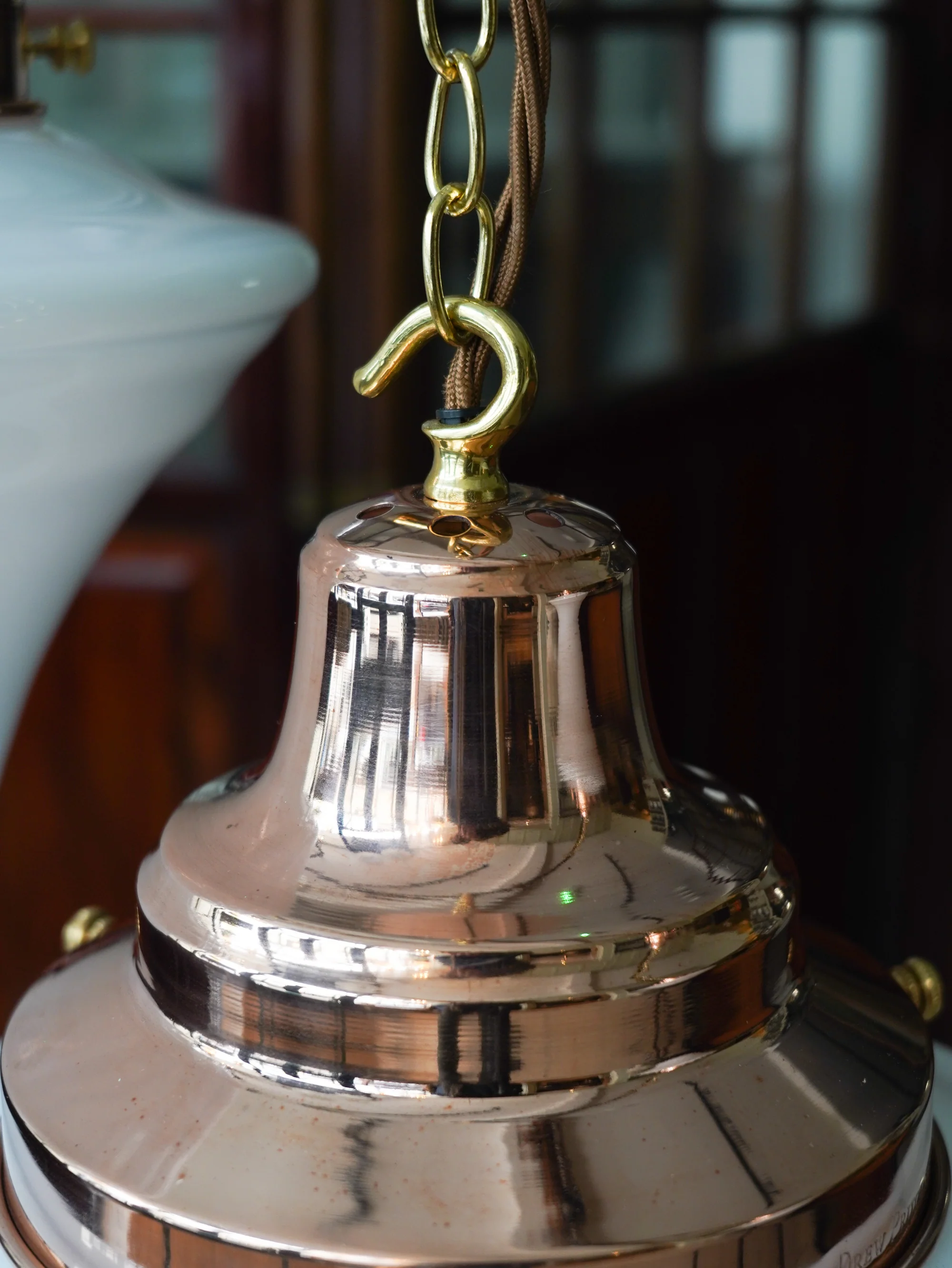 The Draughtsman Opaline Glass Pendant Light in Polished Copper - Image 7